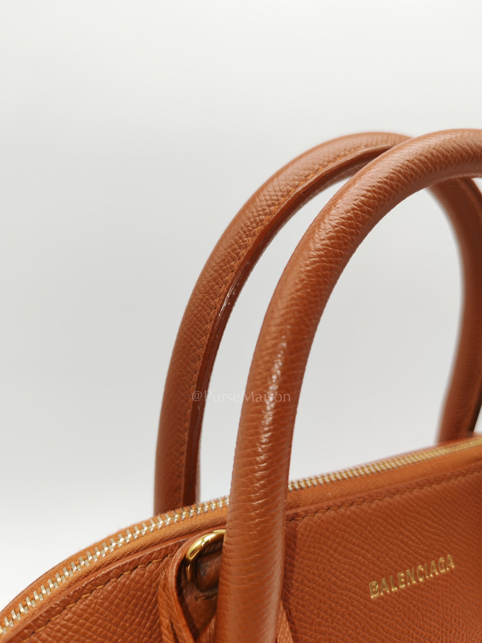 Balenciaga Ville Top Handle Bag in Brown Grained Calfskin Leather and Gold Hardware | Purse Maison Luxury Bags Shop
