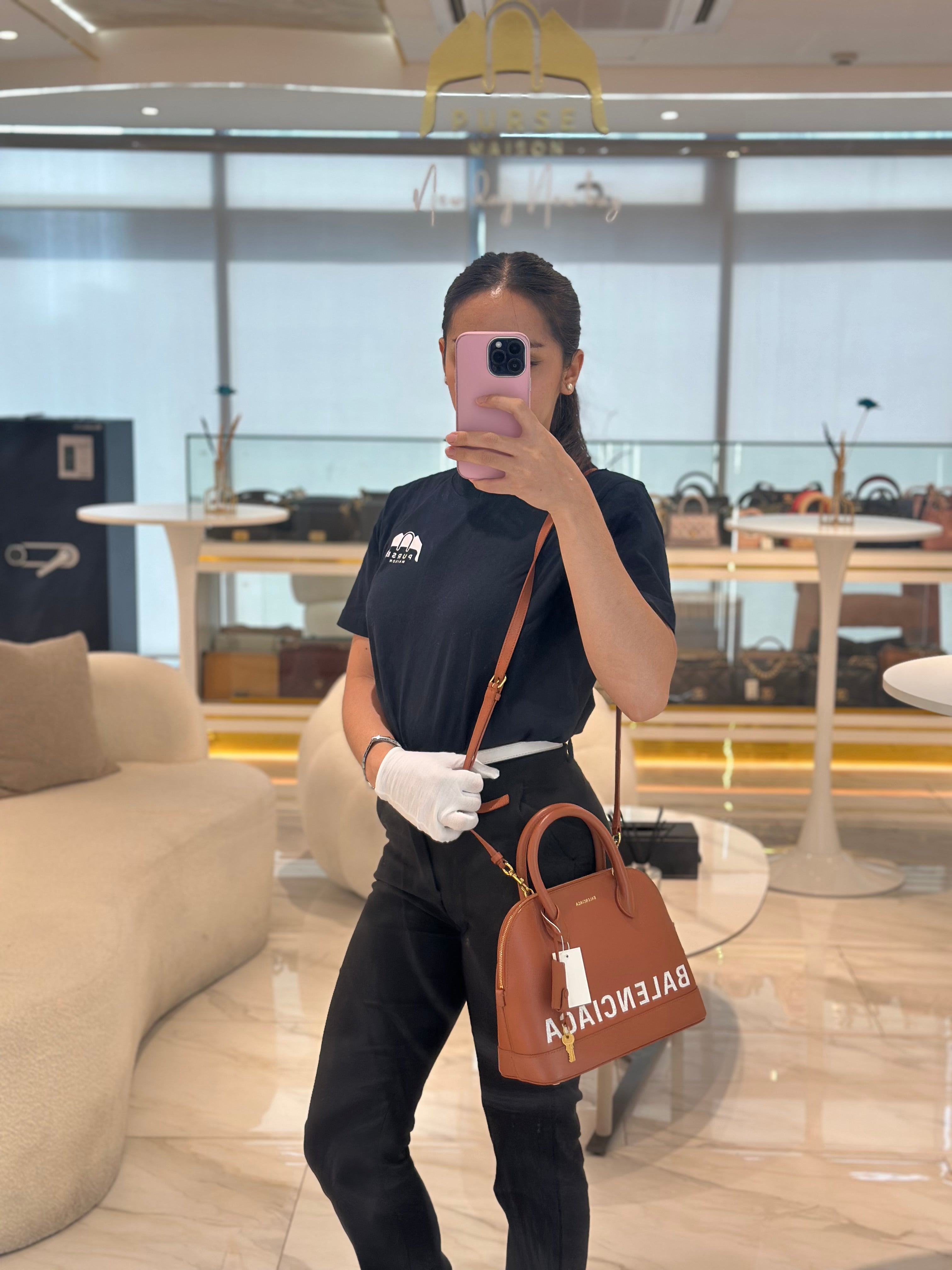 Balenciaga Ville Top Handle Bag in Brown Grained Calfskin Leather and Gold Hardware | Purse Maison Luxury Bags Shop