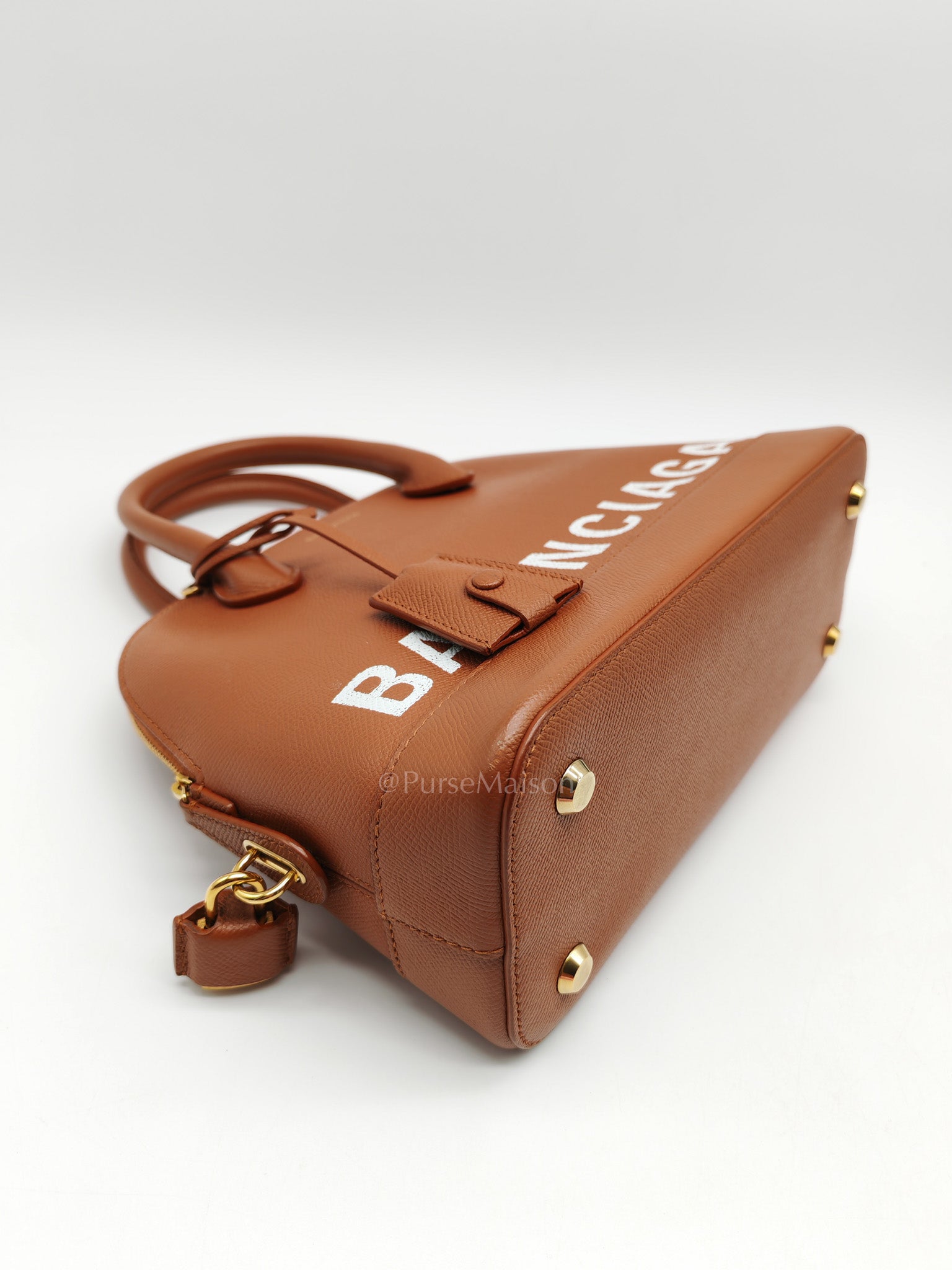 Balenciaga Ville Top Handle Bag in Brown Grained Calfskin Leather and Gold Hardware | Purse Maison Luxury Bags Shop
