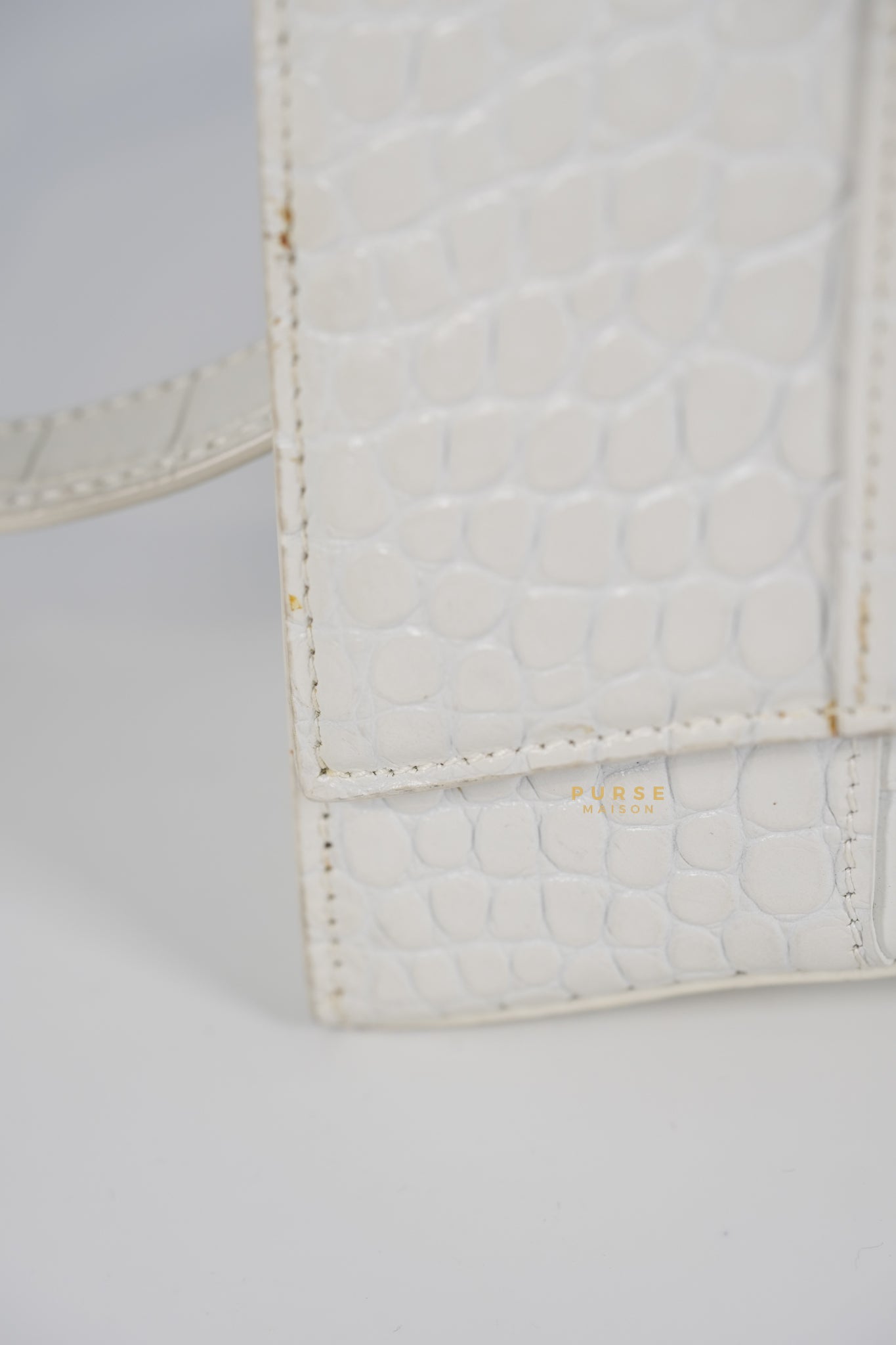 Balenciaga White Hourglass Croc Embossed Bag | Purse Maison Luxury Bags Shop