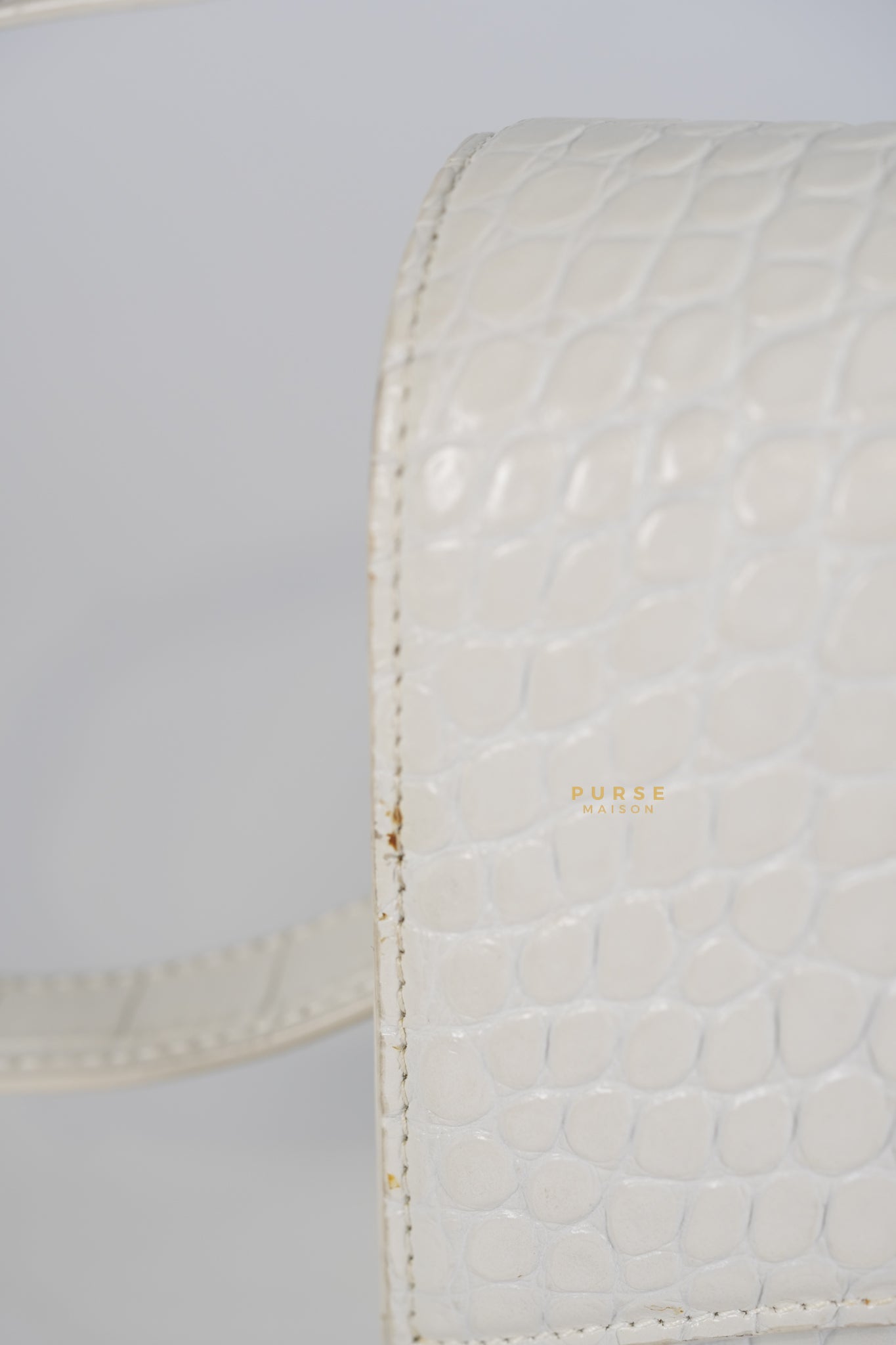 Balenciaga White Hourglass Croc Embossed Bag | Purse Maison Luxury Bags Shop