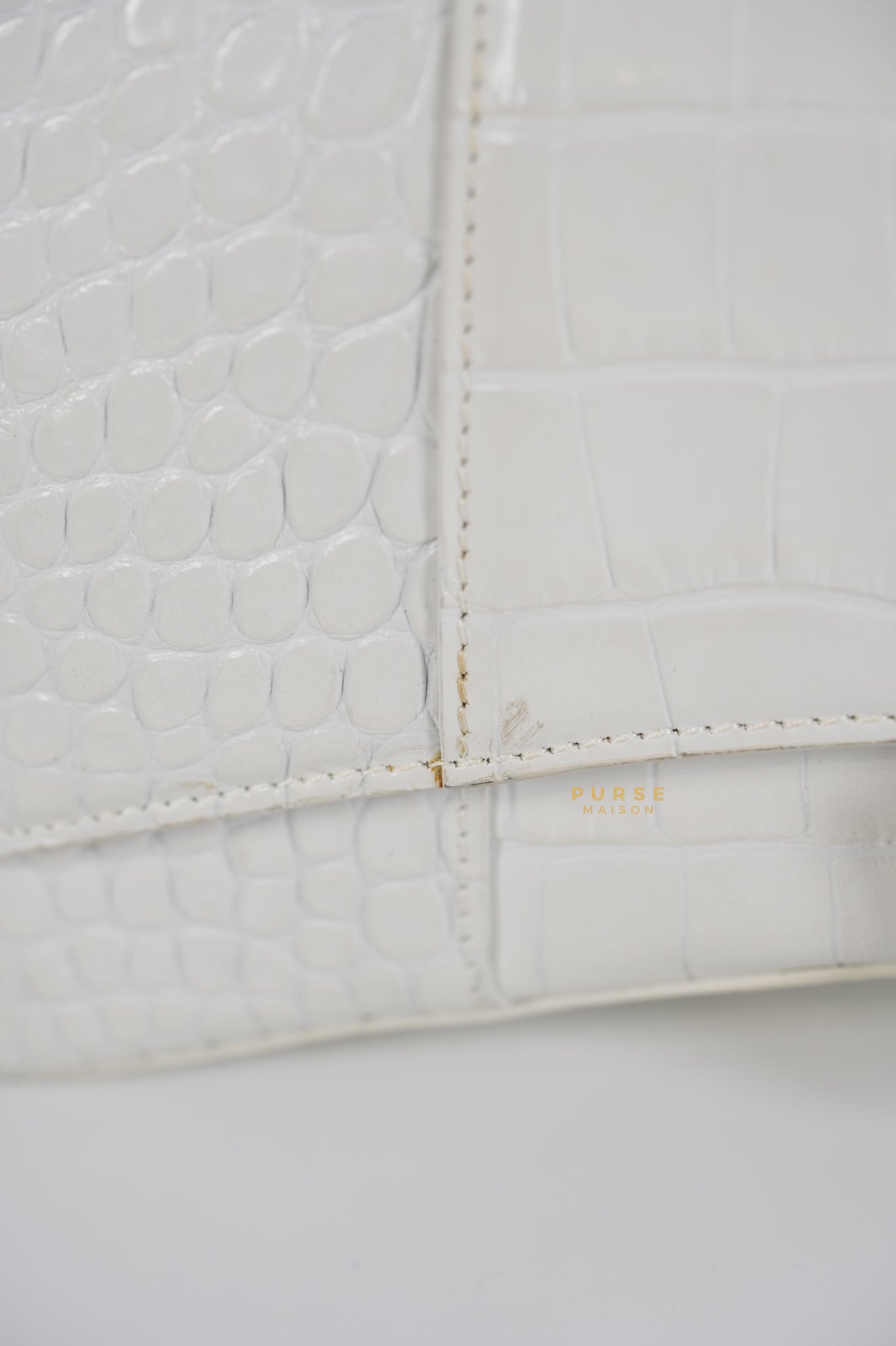 Balenciaga White Hourglass Croc Embossed Bag | Purse Maison Luxury Bags Shop