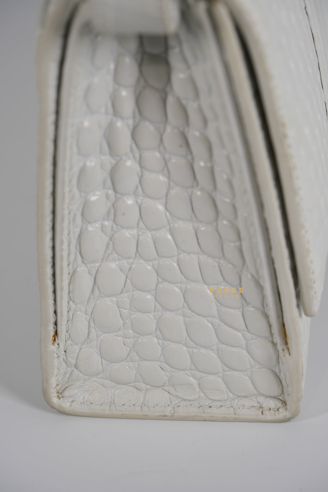 Balenciaga White Hourglass Croc Embossed Bag | Purse Maison Luxury Bags Shop