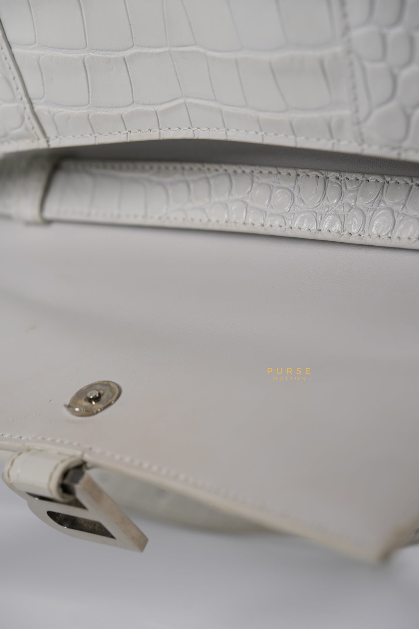 Balenciaga White Hourglass Croc Embossed Bag | Purse Maison Luxury Bags Shop