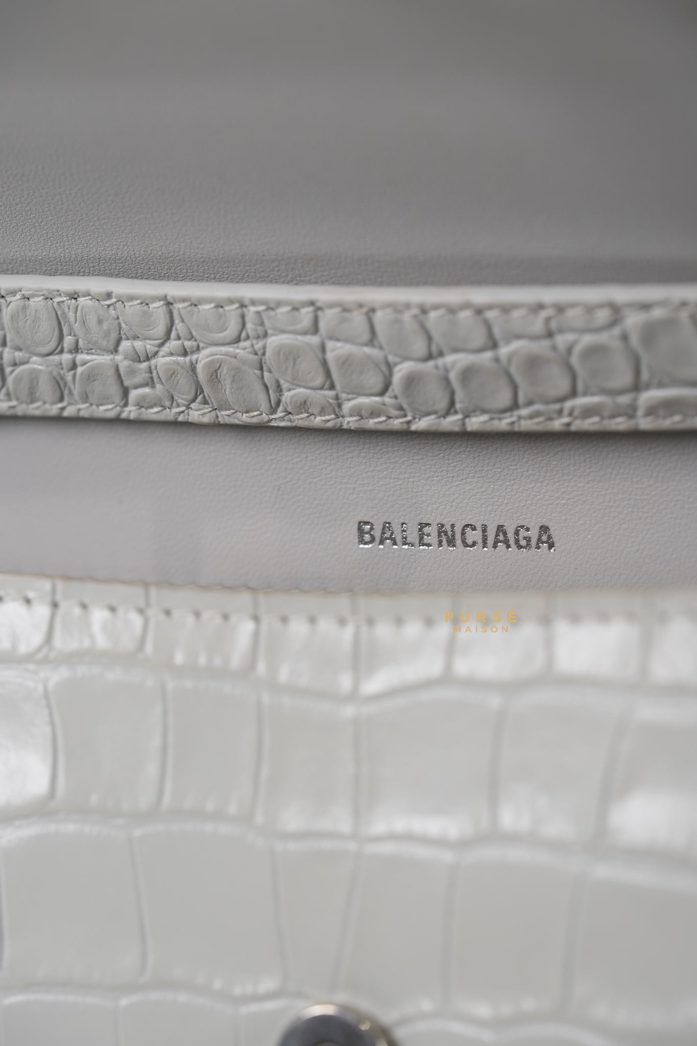 Balenciaga White Hourglass Croc Embossed Bag | Purse Maison Luxury Bags Shop