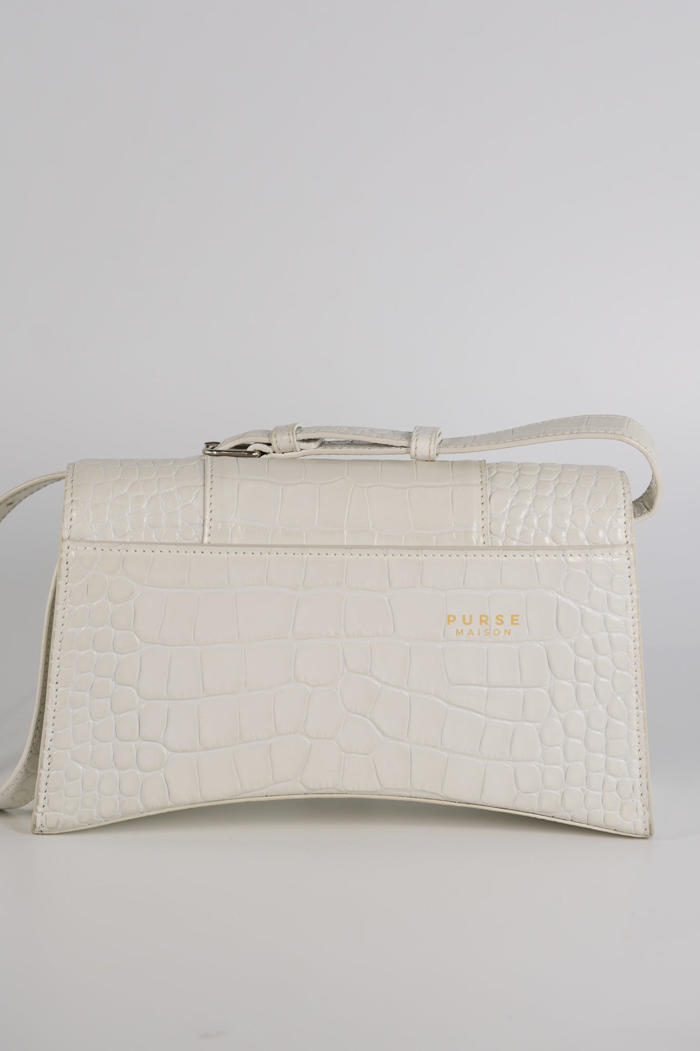 Balenciaga White Hourglass Croc Embossed Bag | Purse Maison Luxury Bags Shop