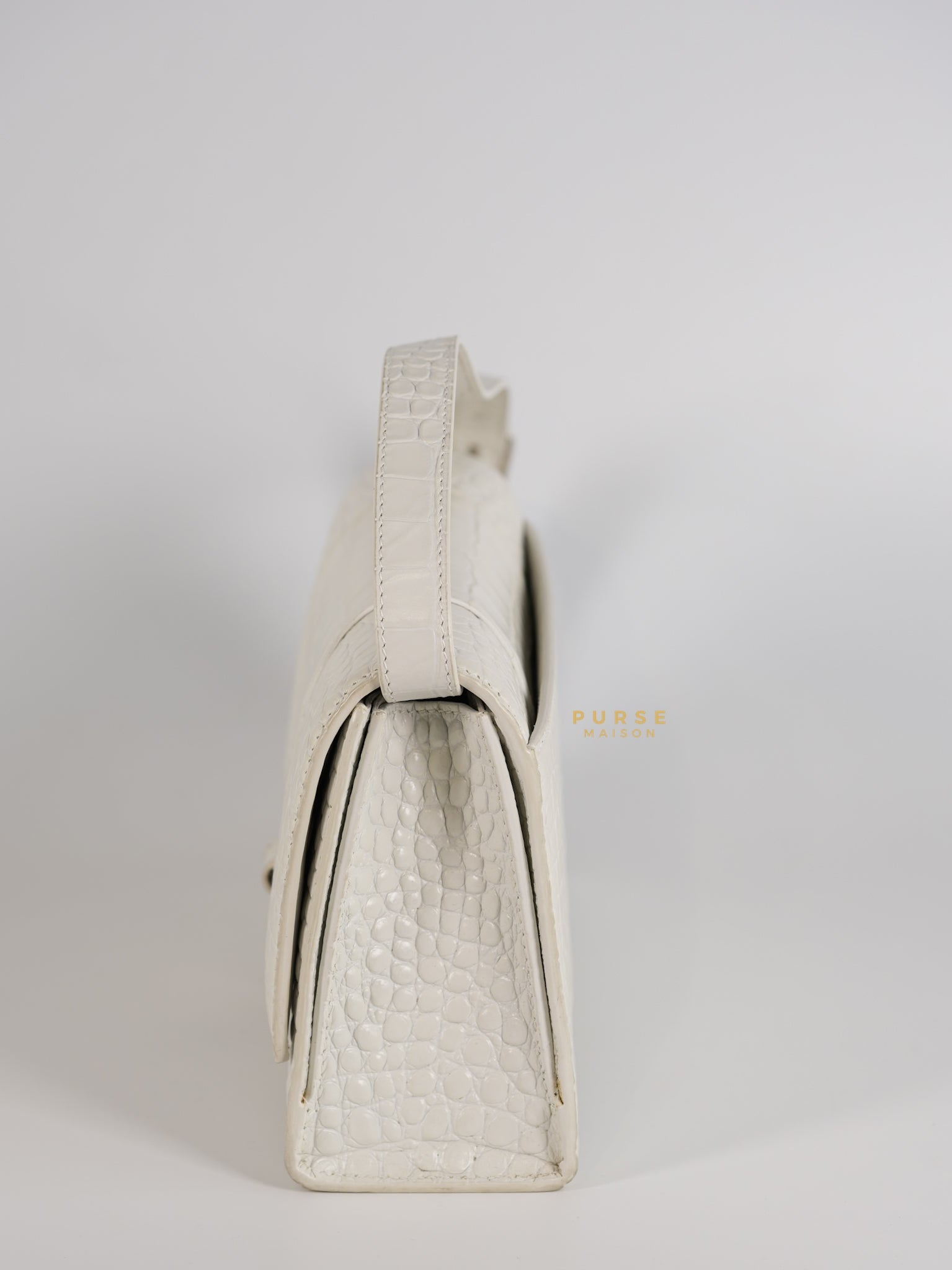 Balenciaga White Hourglass Croc Embossed Bag | Purse Maison Luxury Bags Shop