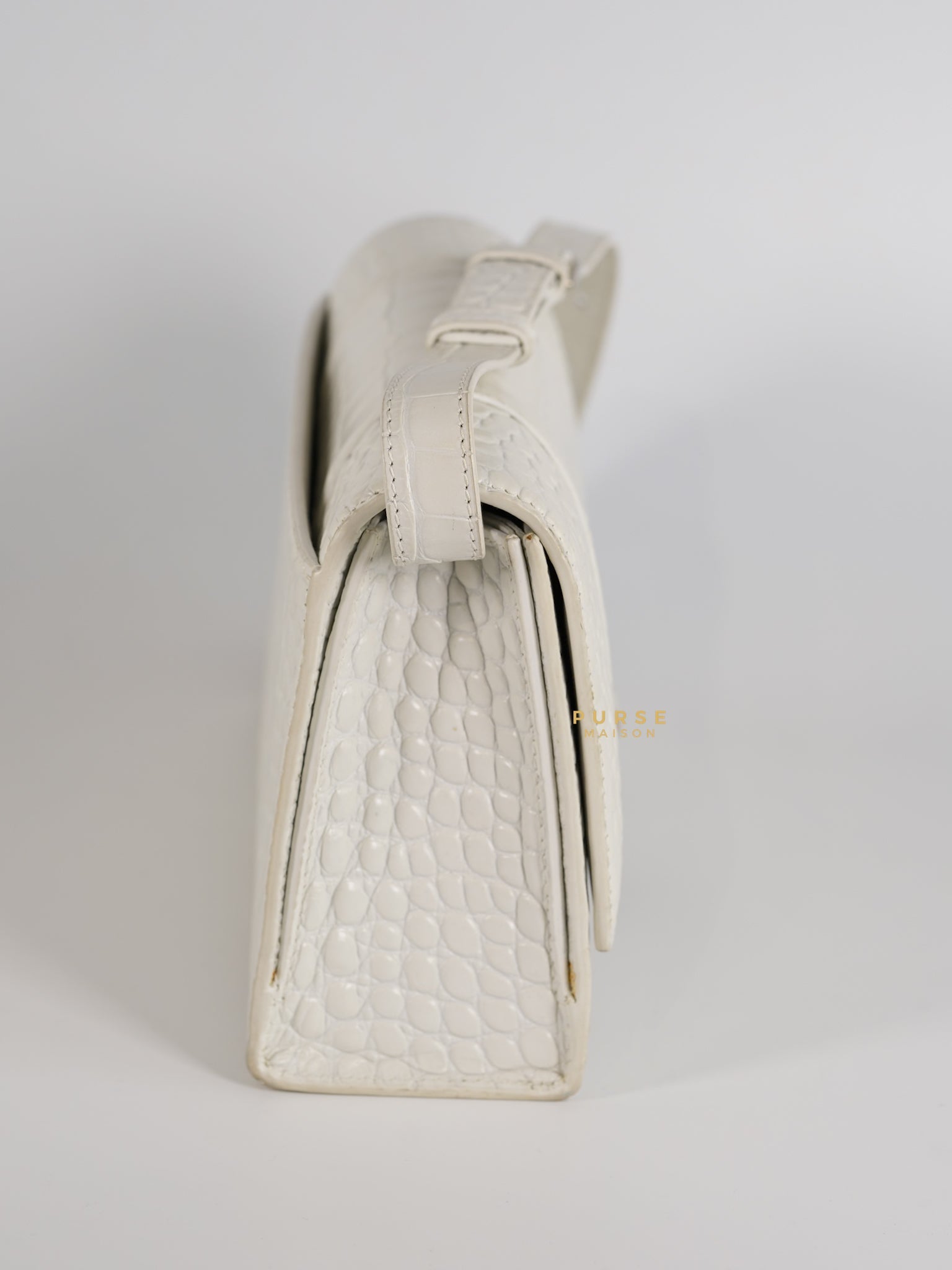 Balenciaga White Hourglass Croc Embossed Bag | Purse Maison Luxury Bags Shop