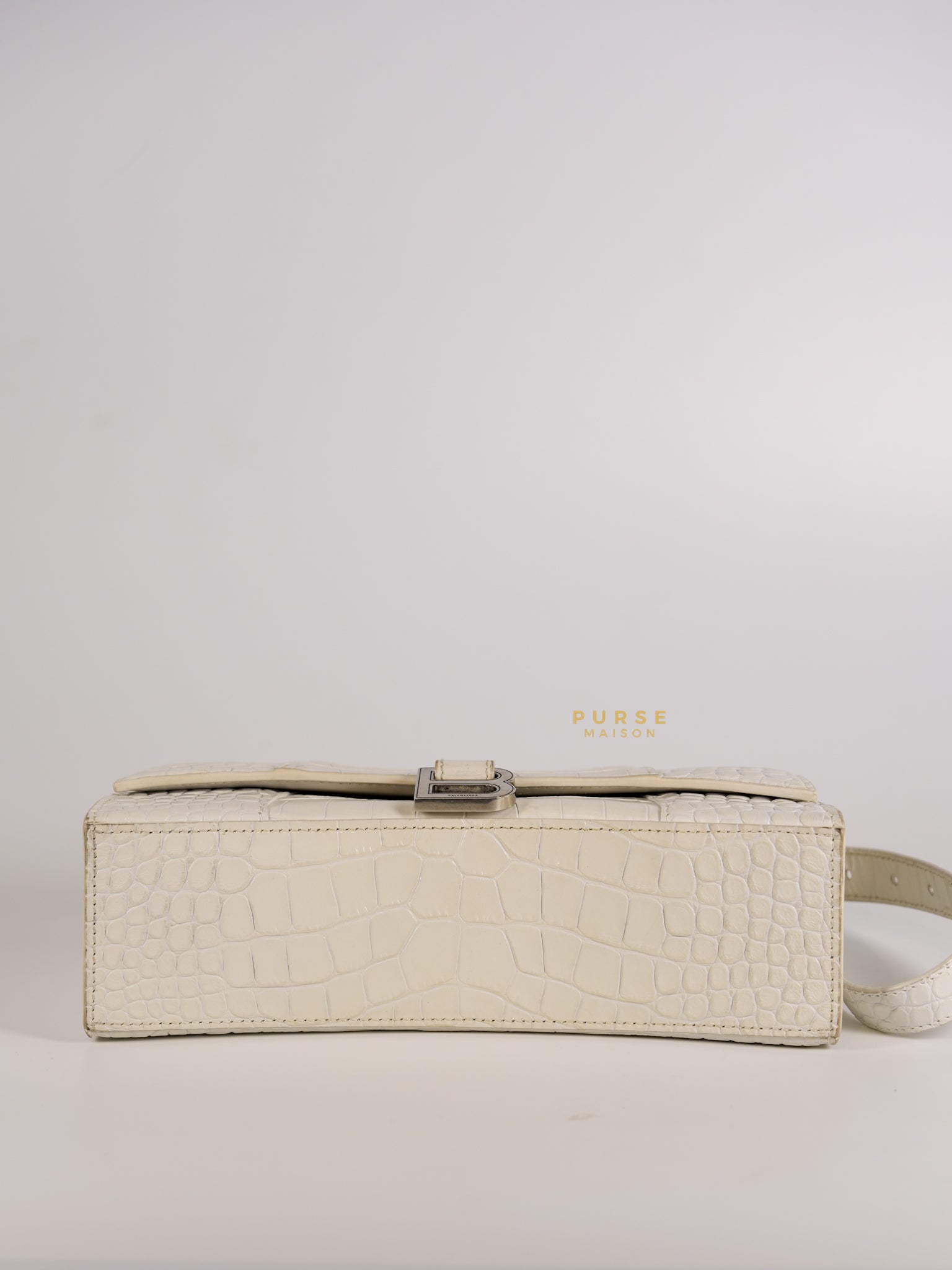 Balenciaga White Hourglass Croc Embossed Bag | Purse Maison Luxury Bags Shop