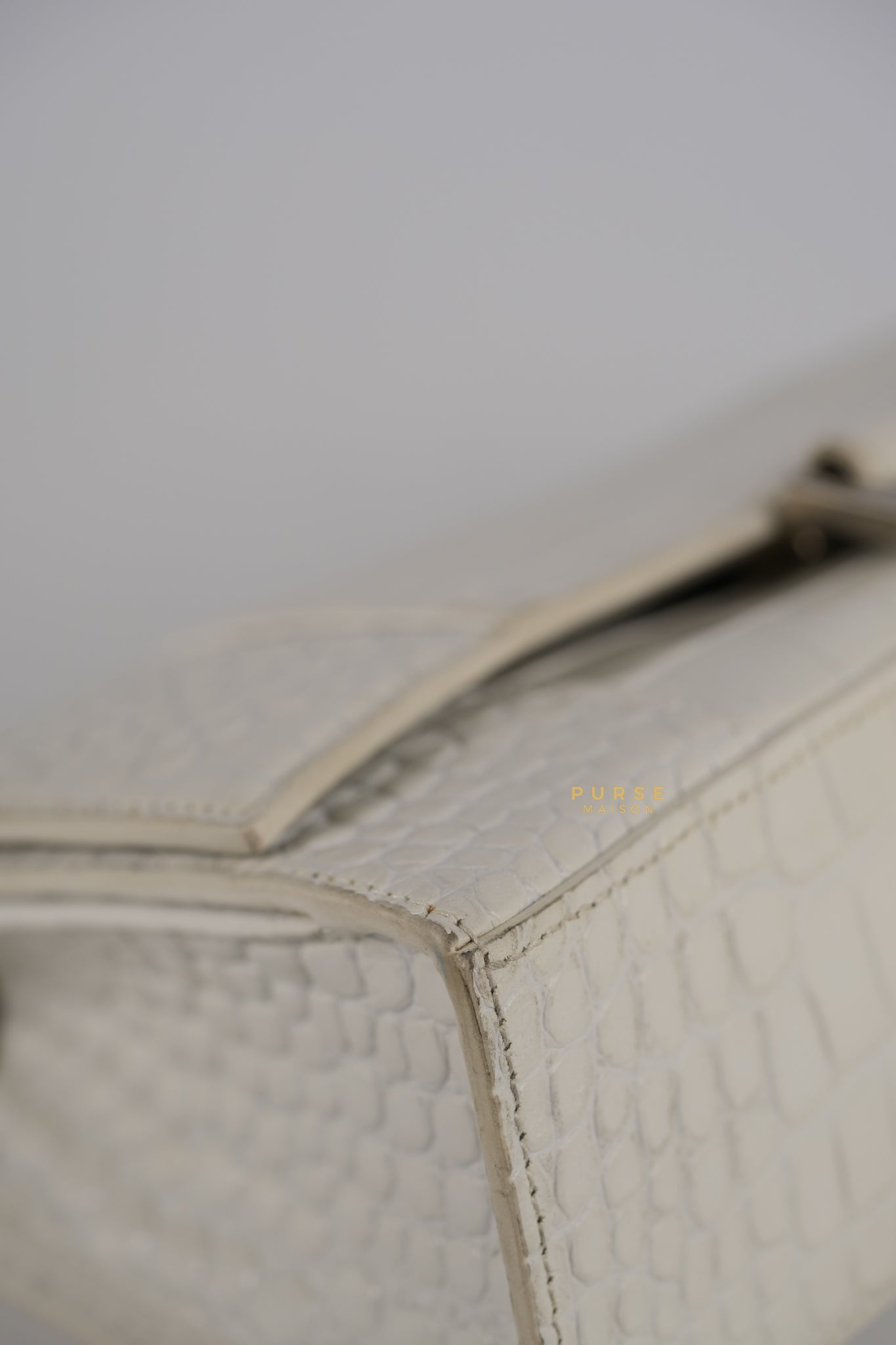 Balenciaga White Hourglass Croc Embossed Bag | Purse Maison Luxury Bags Shop