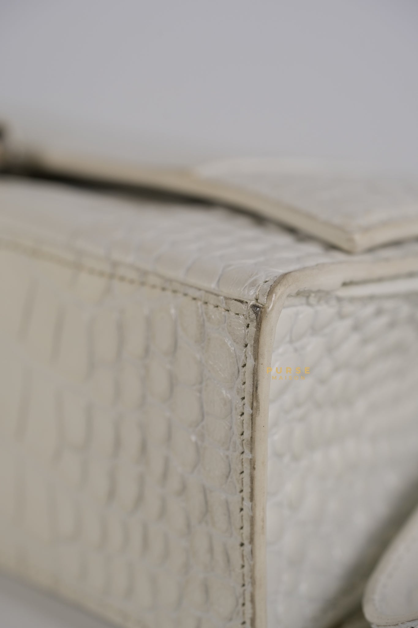 Balenciaga White Hourglass Croc Embossed Bag | Purse Maison Luxury Bags Shop