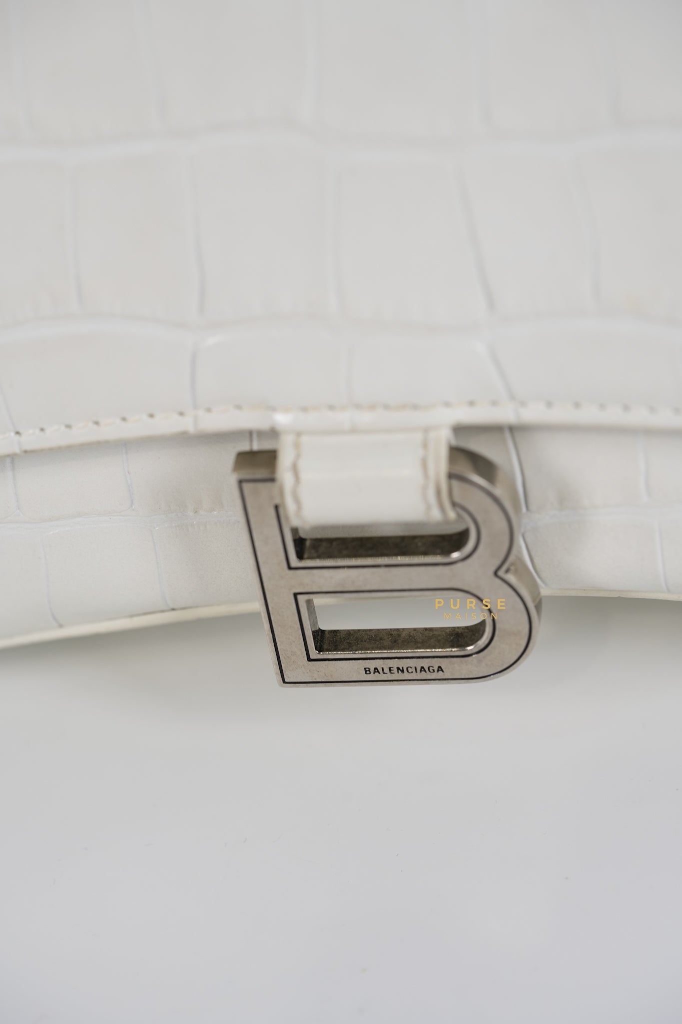 Balenciaga White Hourglass Croc Embossed Bag | Purse Maison Luxury Bags Shop