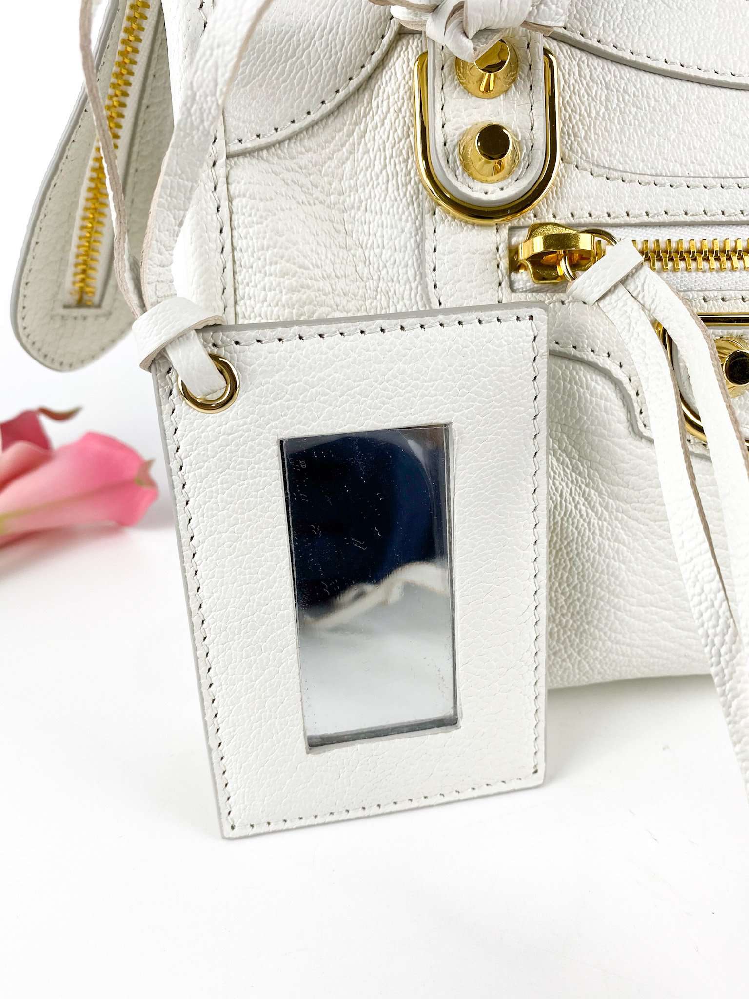 Balenciaga White Metallic Edge Mini City Bag in Gold Hardware