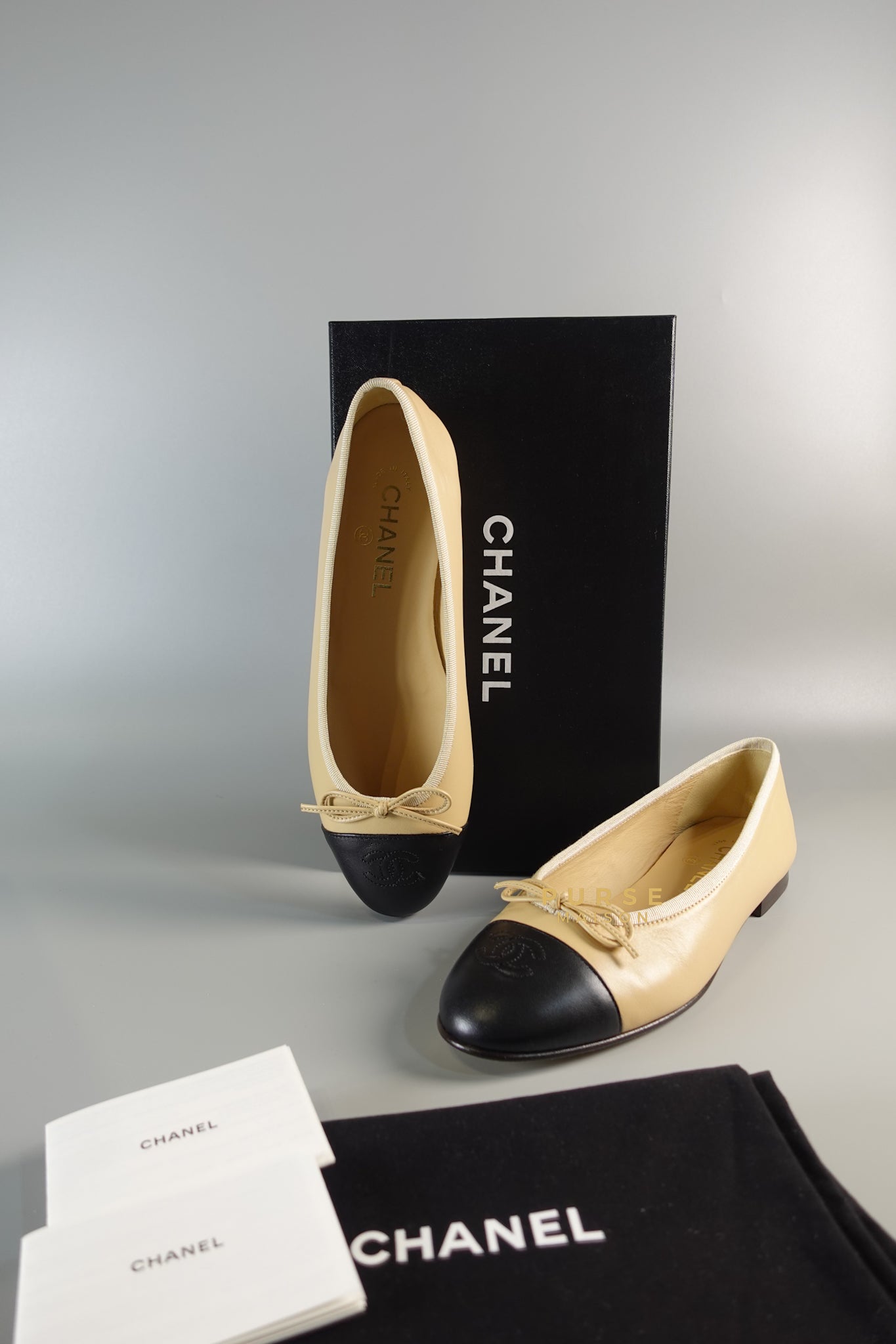 Ballerina Calfskin Cream Flats Size 39 EUR (25.5cm) | Purse Maison Luxury Bags Shop