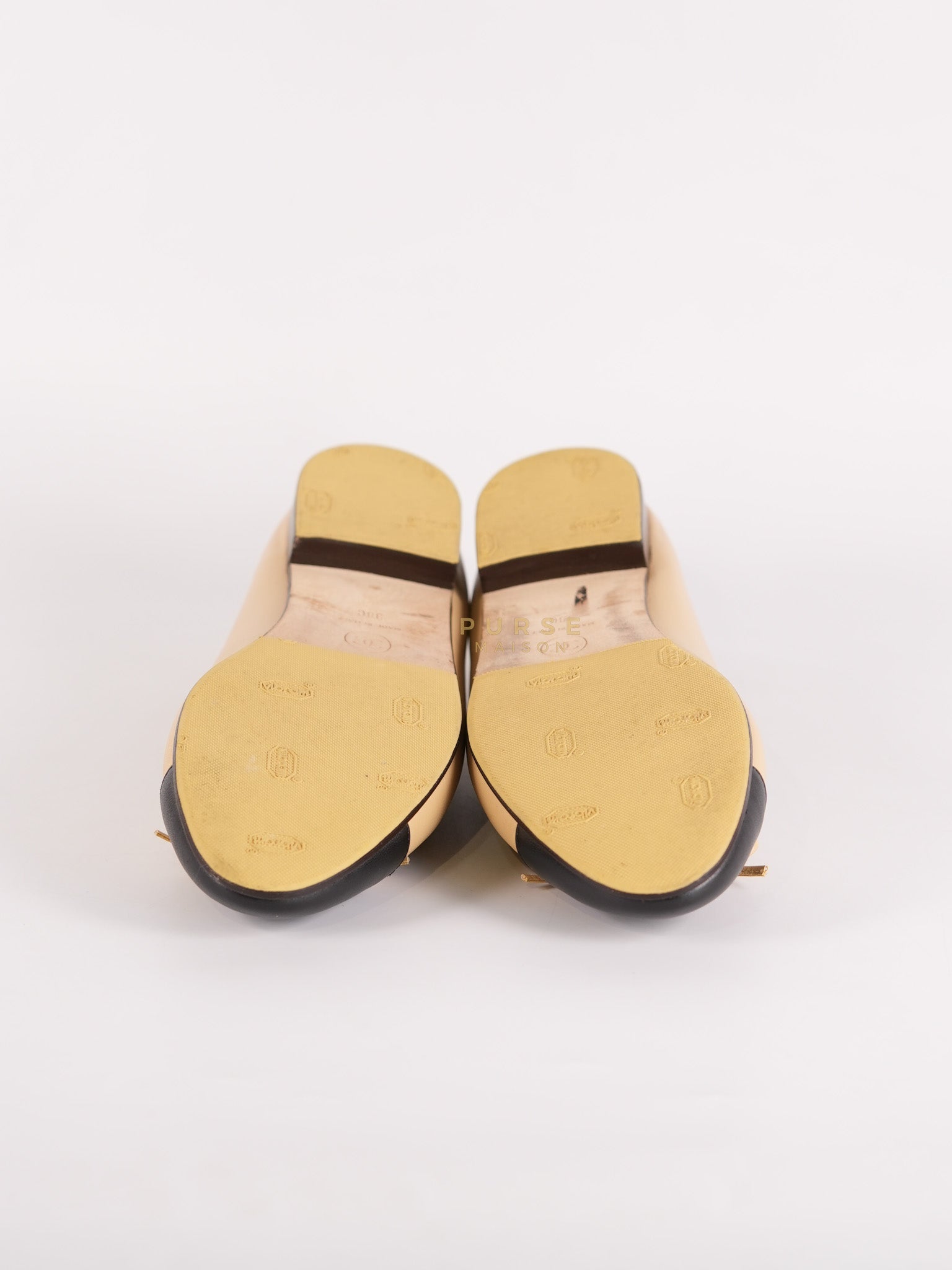 Ballerina Flats Beige/ Black Calfskin Leather Size 38 EU (24cm) | Purse Maison Luxury Bags Shop