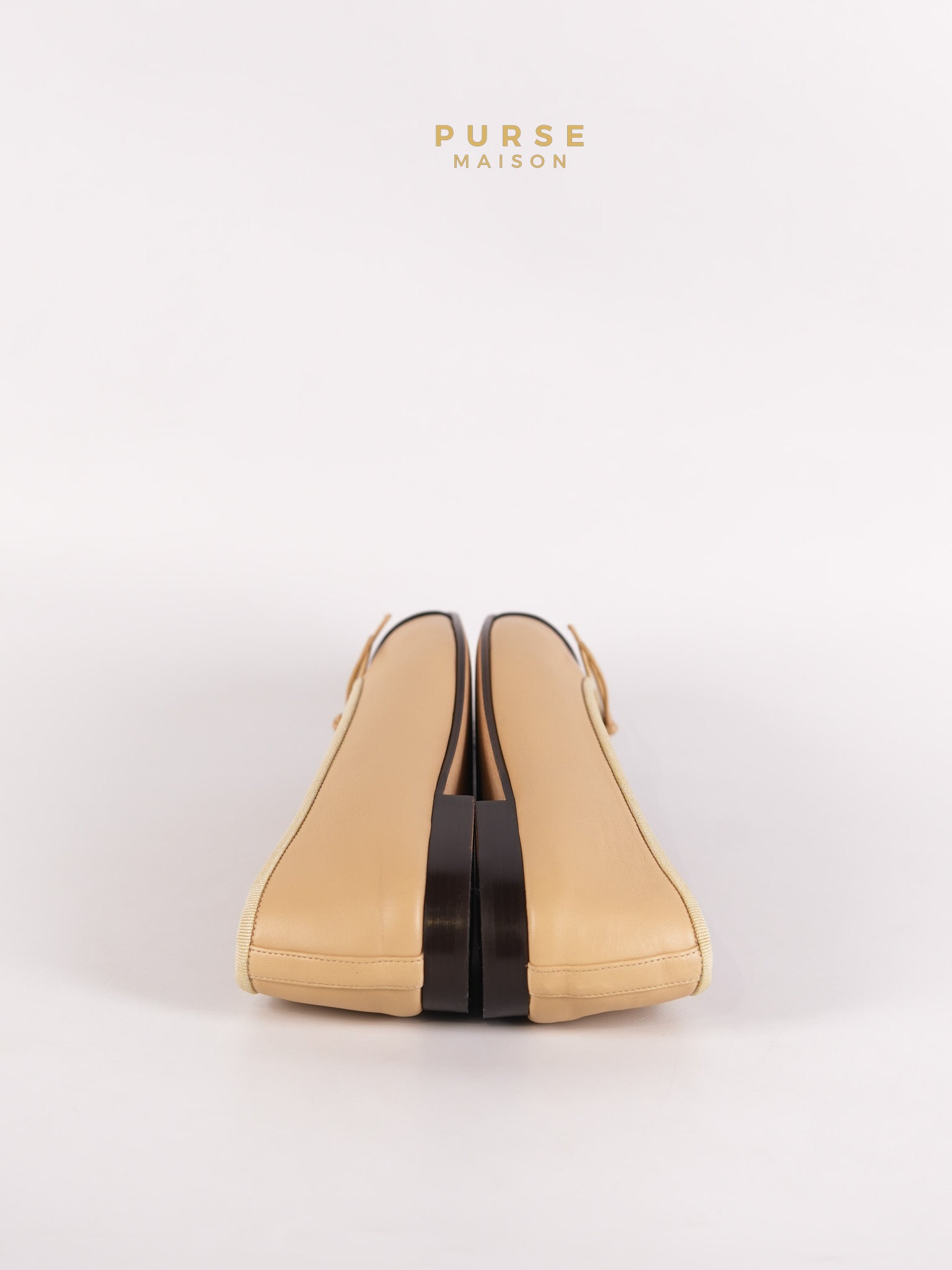 Ballerina Flats Beige & Black Calfskin Leather Size 38 EU(24cm) | Purse Maison Luxury Bags Shop