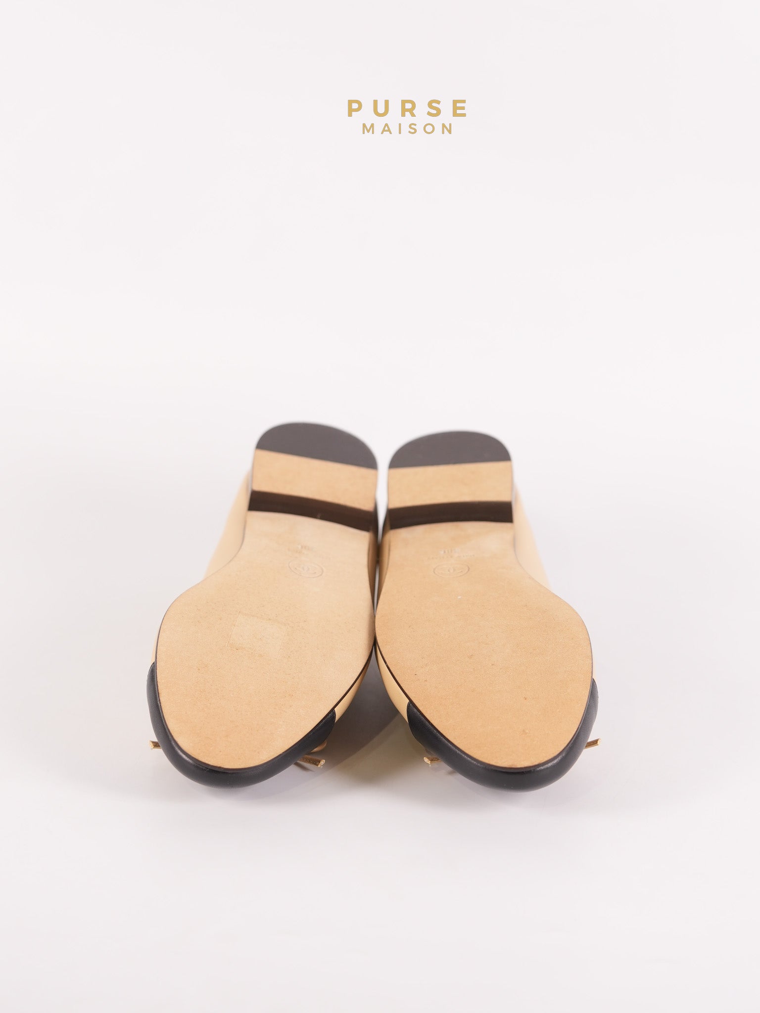 Ballerina Flats Beige & Black Calfskin Leather Size 38 EU(24cm) | Purse Maison Luxury Bags Shop