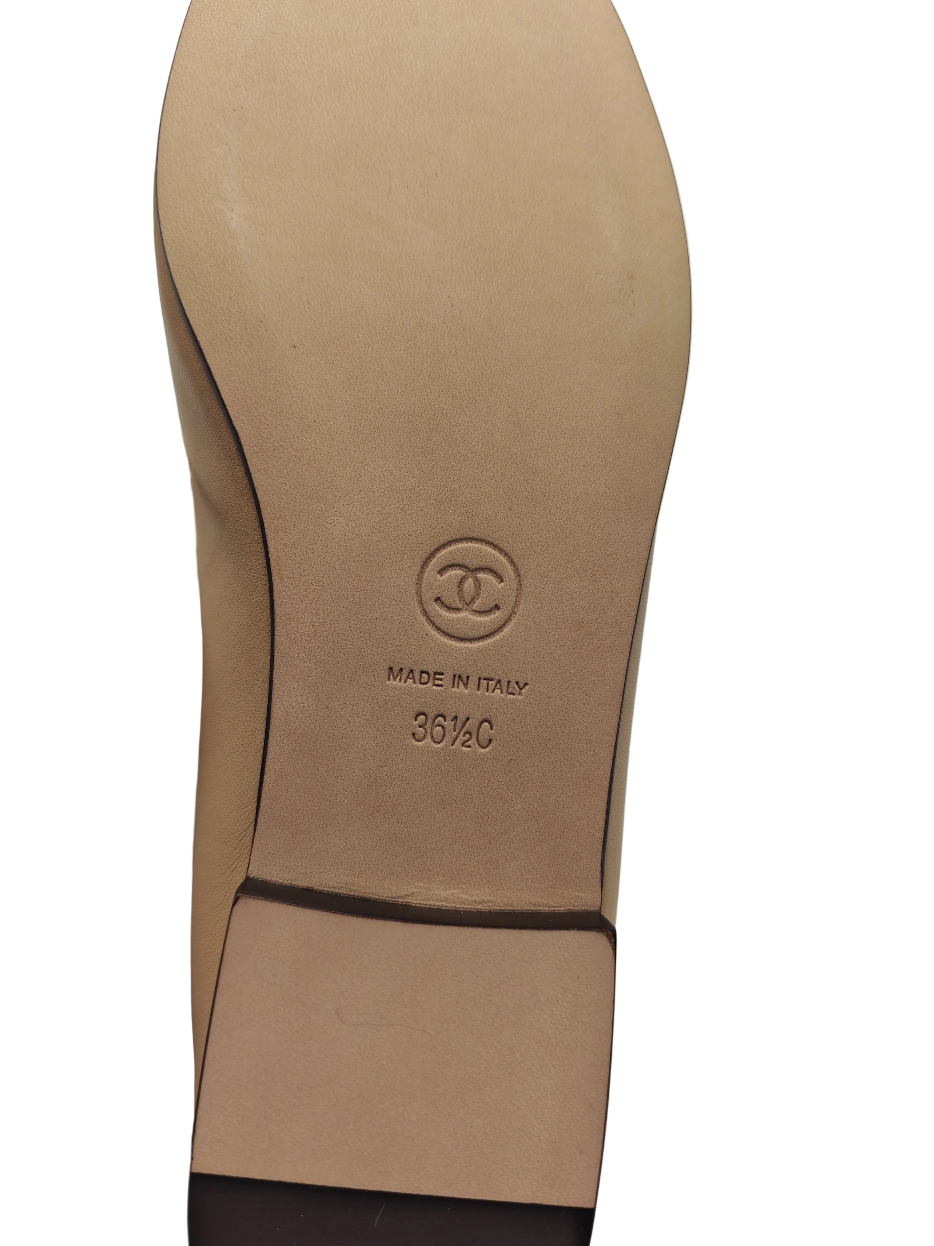 Ballerina Flats Iin Beige & Black Calfskin Leather Size 36.5EU (23 cm) | Purse Maison Luxury Bags Shop