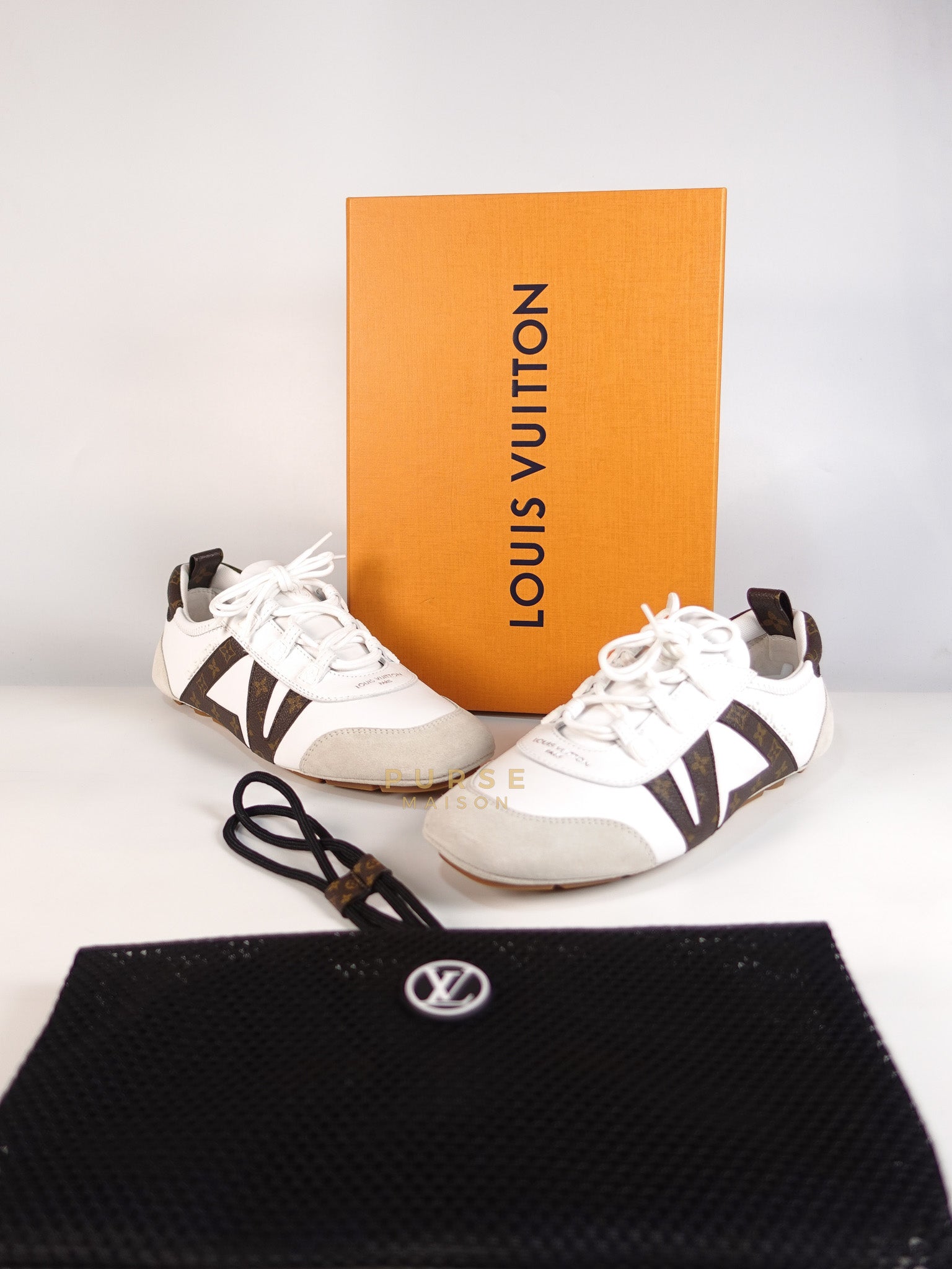 Ballerina Sneakers in White & Brown Size 38.5 EU (24cm) | Purse Maison Luxury Bags Shop