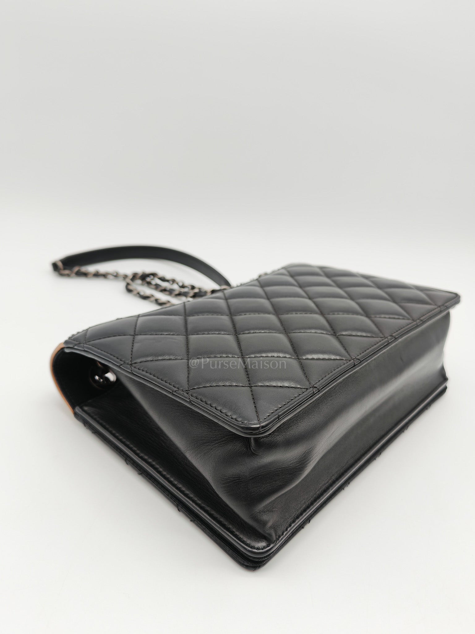 Ballerine Flap Bag in Black/Tan Quilted Lambskin Leather & Ruthenium Hardware Series 23 | Purse Maison Luxury Bags Shop