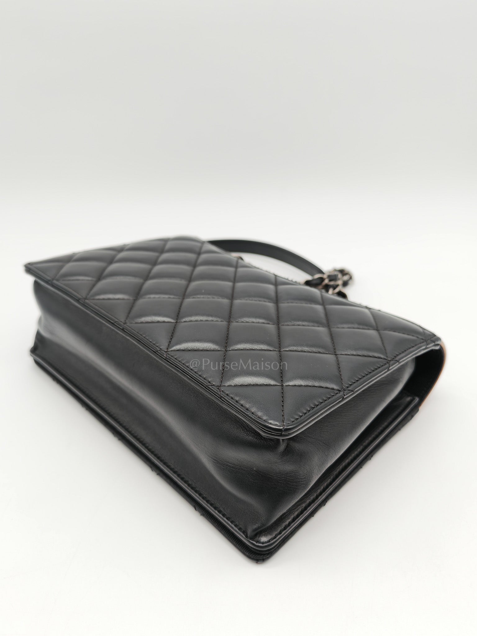 Ballerine Flap Bag in Black/Tan Quilted Lambskin Leather & Ruthenium Hardware Series 23 | Purse Maison Luxury Bags Shop