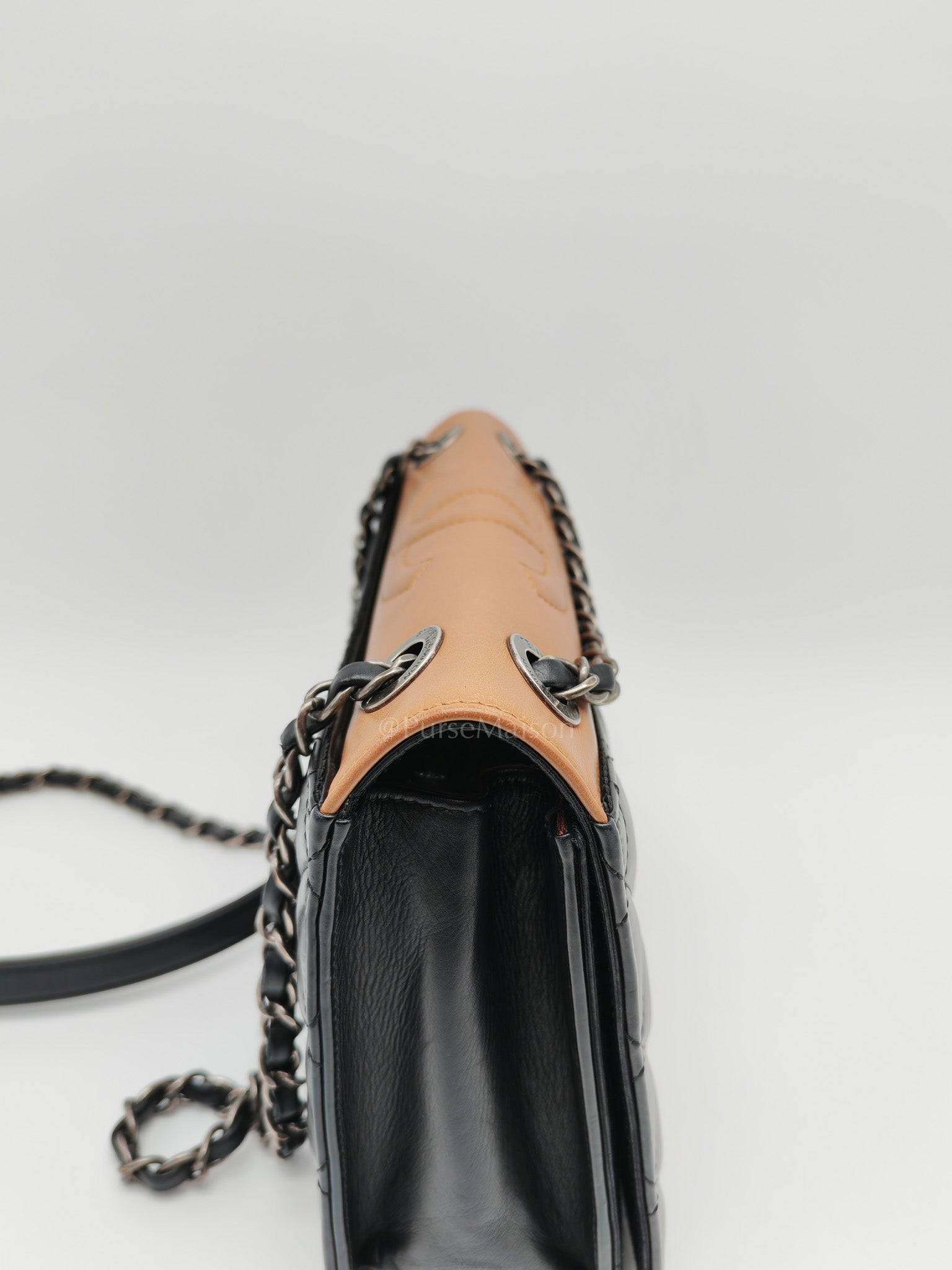 Ballerine Flap Bag in Black/Tan Quilted Lambskin Leather & Ruthenium Hardware Series 23 | Purse Maison Luxury Bags Shop