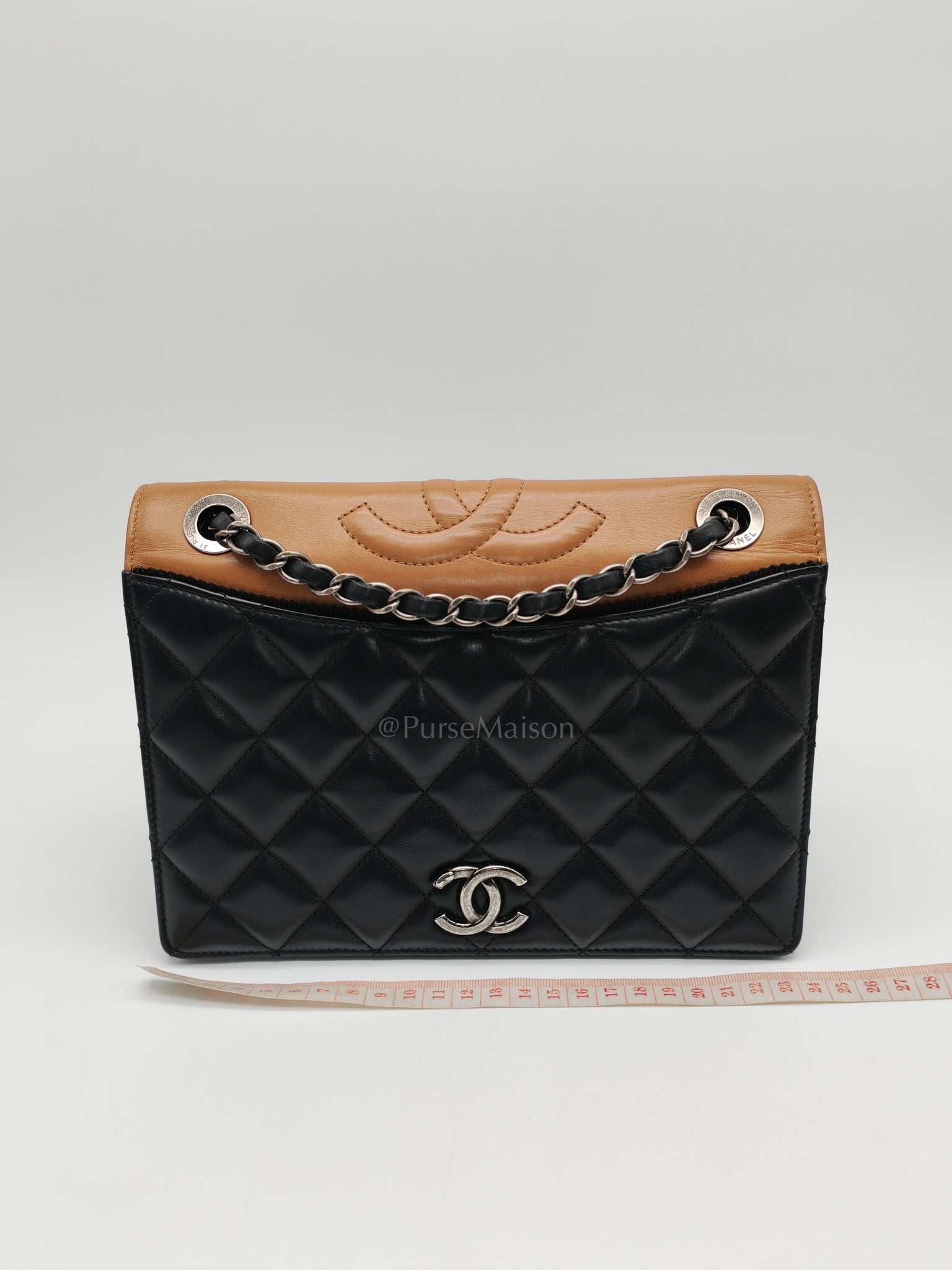 Ballerine Flap Bag in Black/Tan Quilted Lambskin Leather & Ruthenium Hardware Series 23 | Purse Maison Luxury Bags Shop
