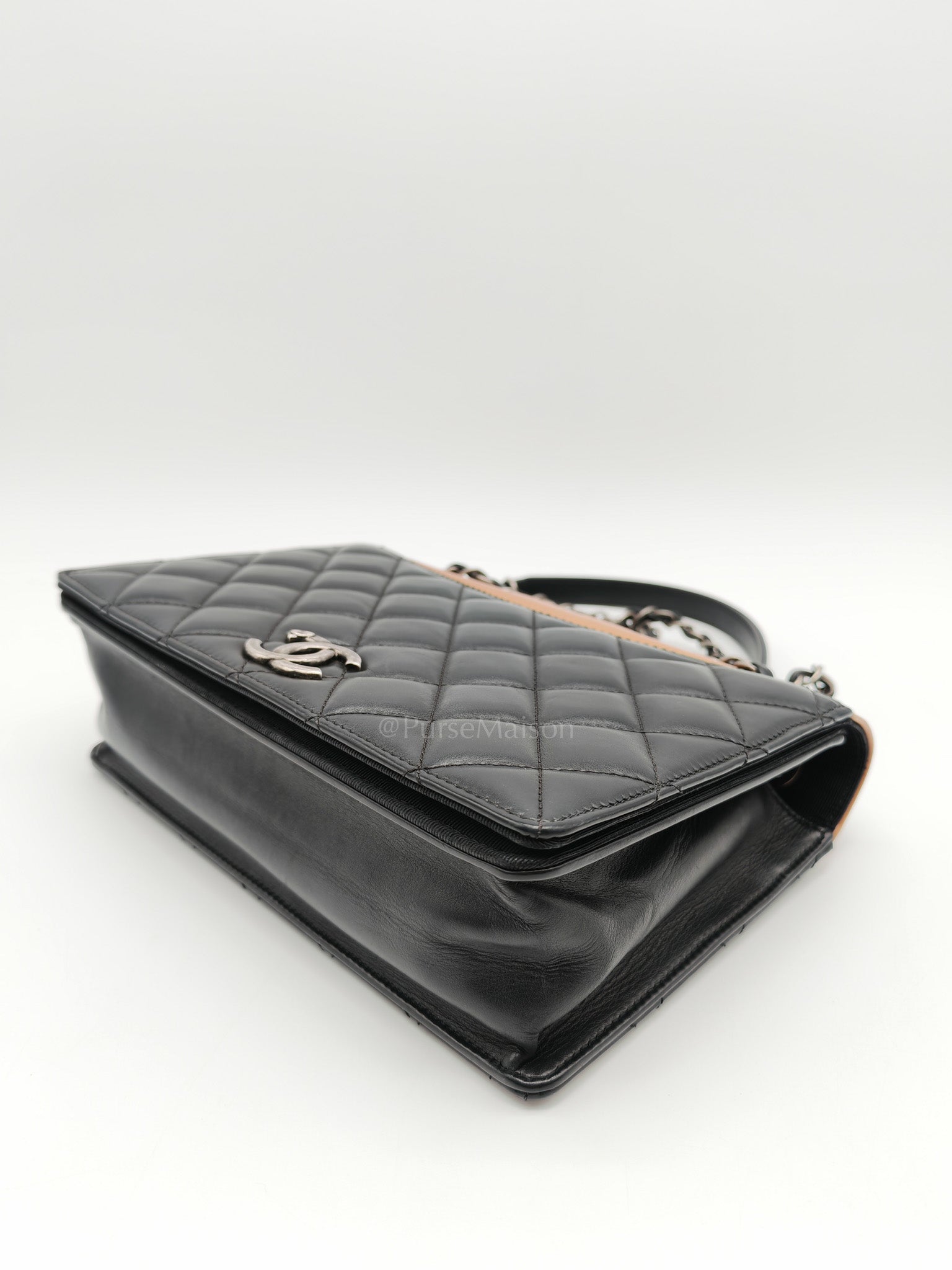Ballerine Flap Bag in Black/Tan Quilted Lambskin Leather & Ruthenium Hardware Series 23 | Purse Maison Luxury Bags Shop