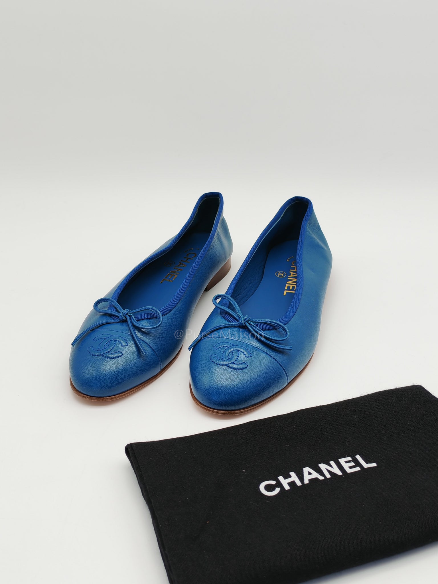 Ballet Flats in Blue Lambskin Leather Size 38EU (24cm) | Purse Maison Luxury Bags Shop