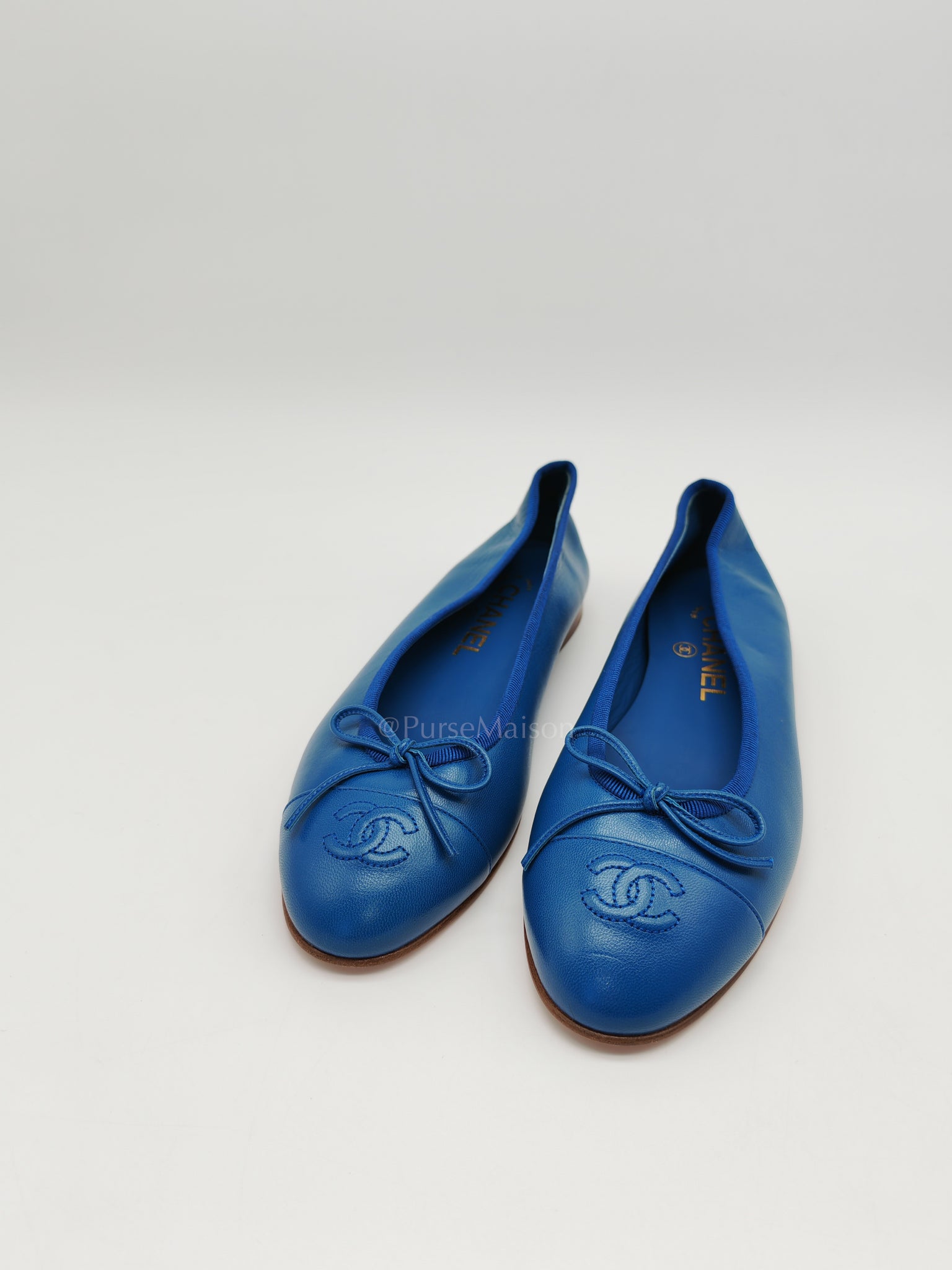 Ballet Flats in Blue Lambskin Leather Size 38EU (24cm) | Purse Maison Luxury Bags Shop