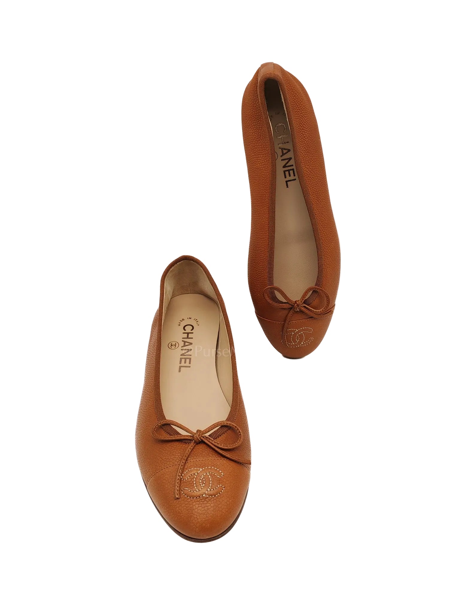 Ballet Flats in Brown CC Logo Cap Toe Size 37.5 EU (23.5cm) | Purse Maison Luxury Bags Shop