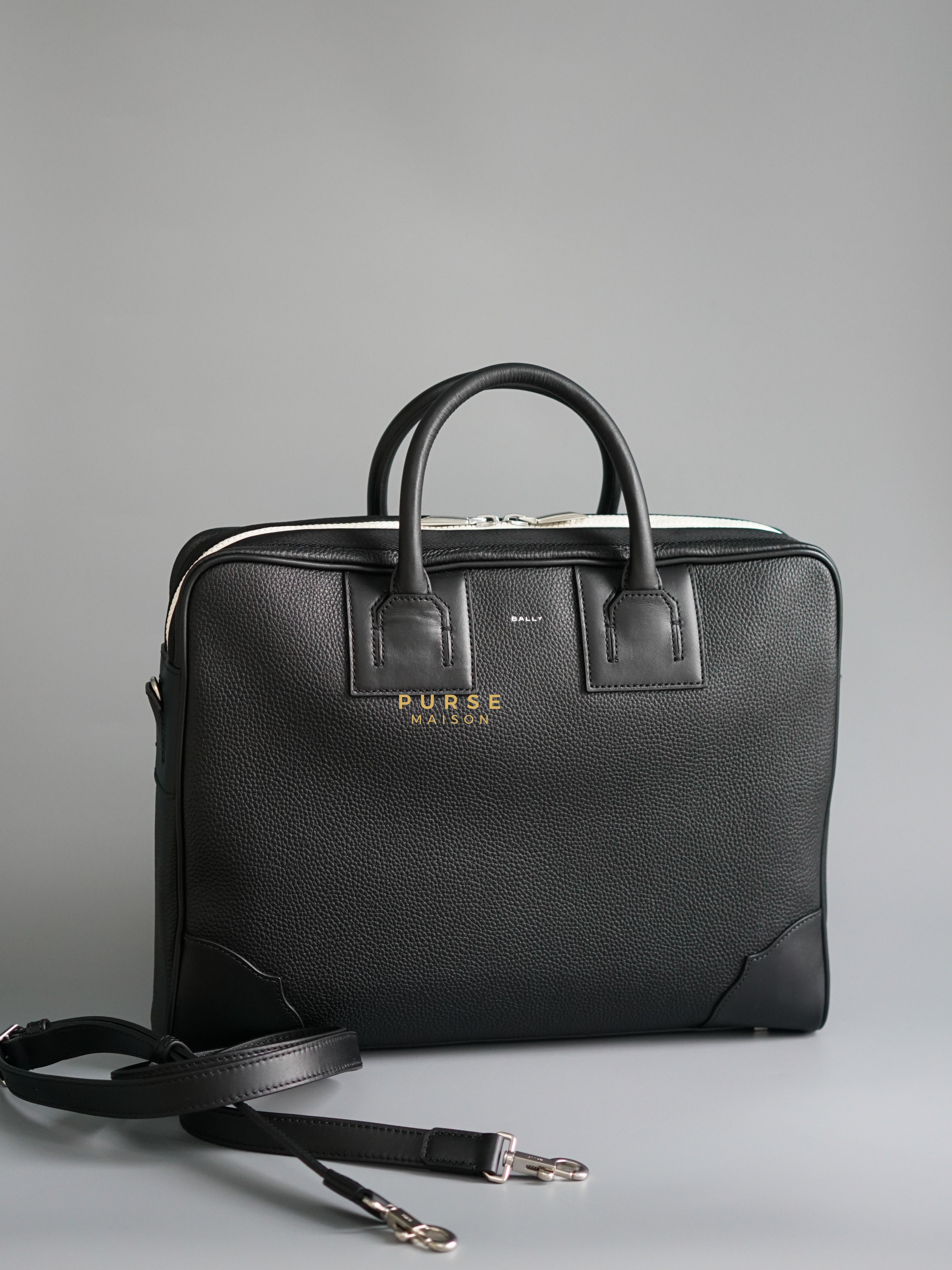 Bally Men’s Briefcase Black in Grained Leather | Purse Maison Luxury Bags Shop