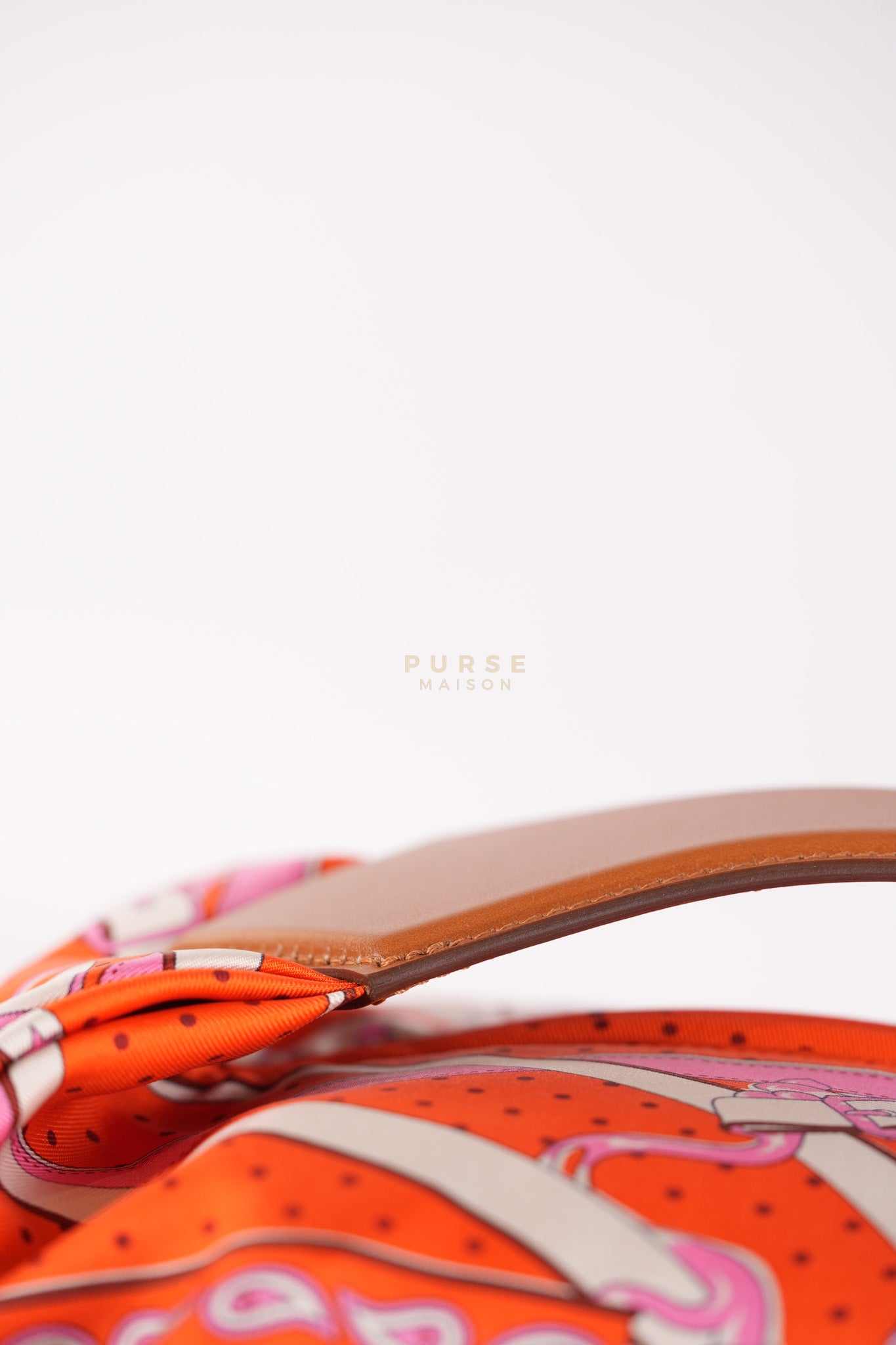 Balusoie in Orange Poppy/Fauve on silk & Hunter Cowhide Leather Stamp B(2023) | Purse Maison Luxury Bags Shop