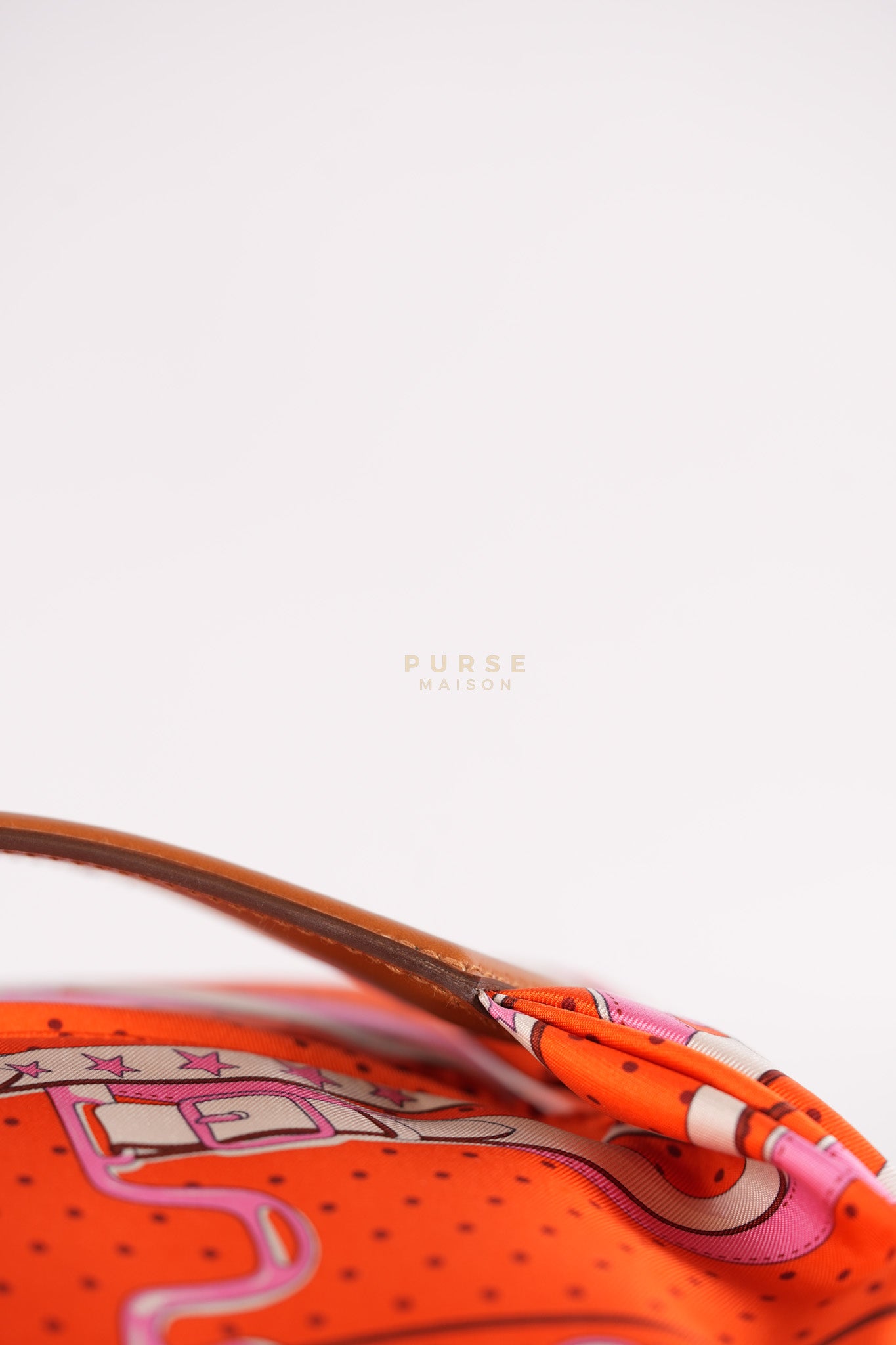 Balusoie in Orange Poppy/Fauve on silk & Hunter Cowhide Leather Stamp B(2023) | Purse Maison Luxury Bags Shop