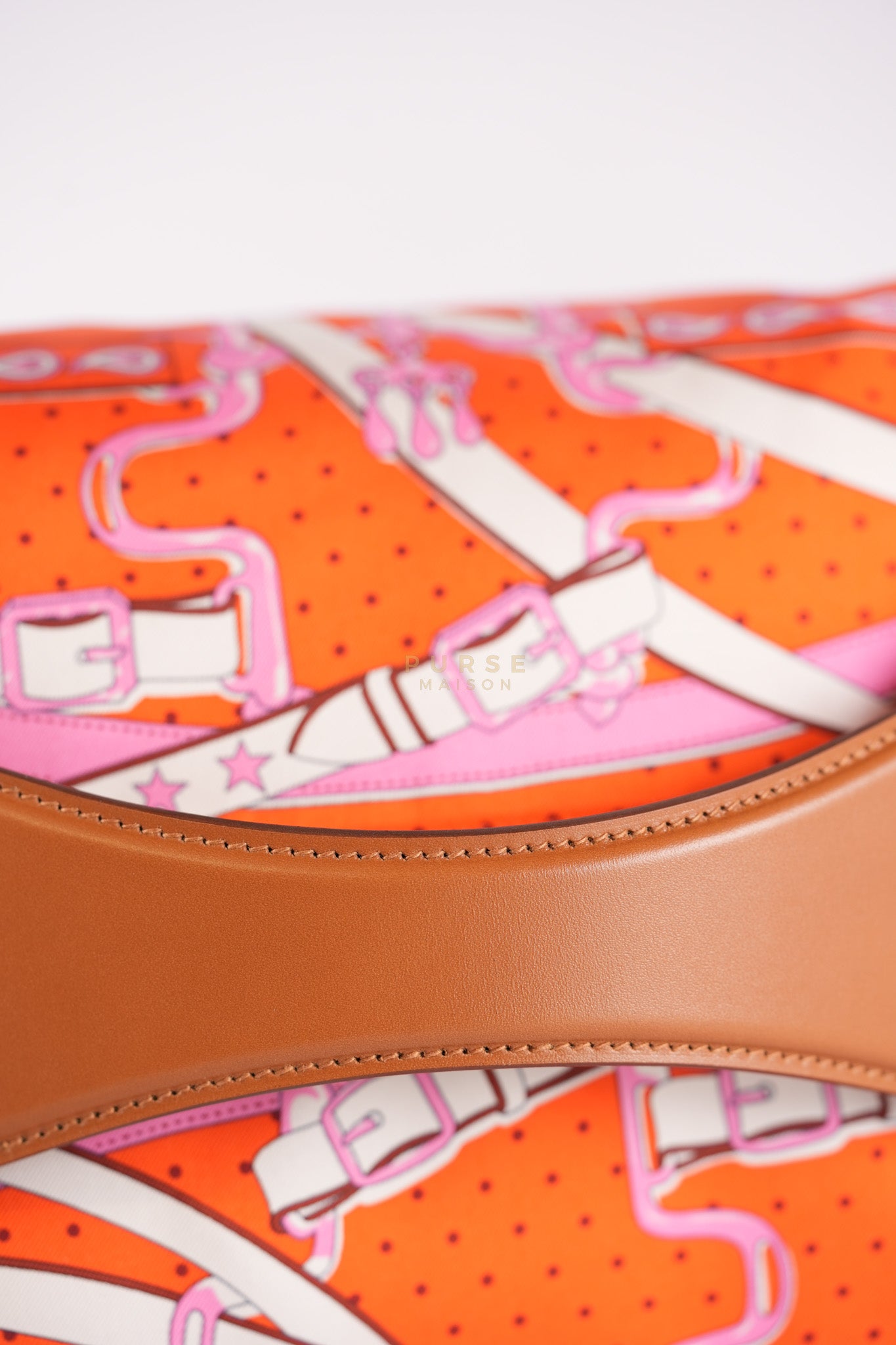 Balusoie in Orange Poppy/Fauve on silk & Hunter Cowhide Leather Stamp B(2023) | Purse Maison Luxury Bags Shop