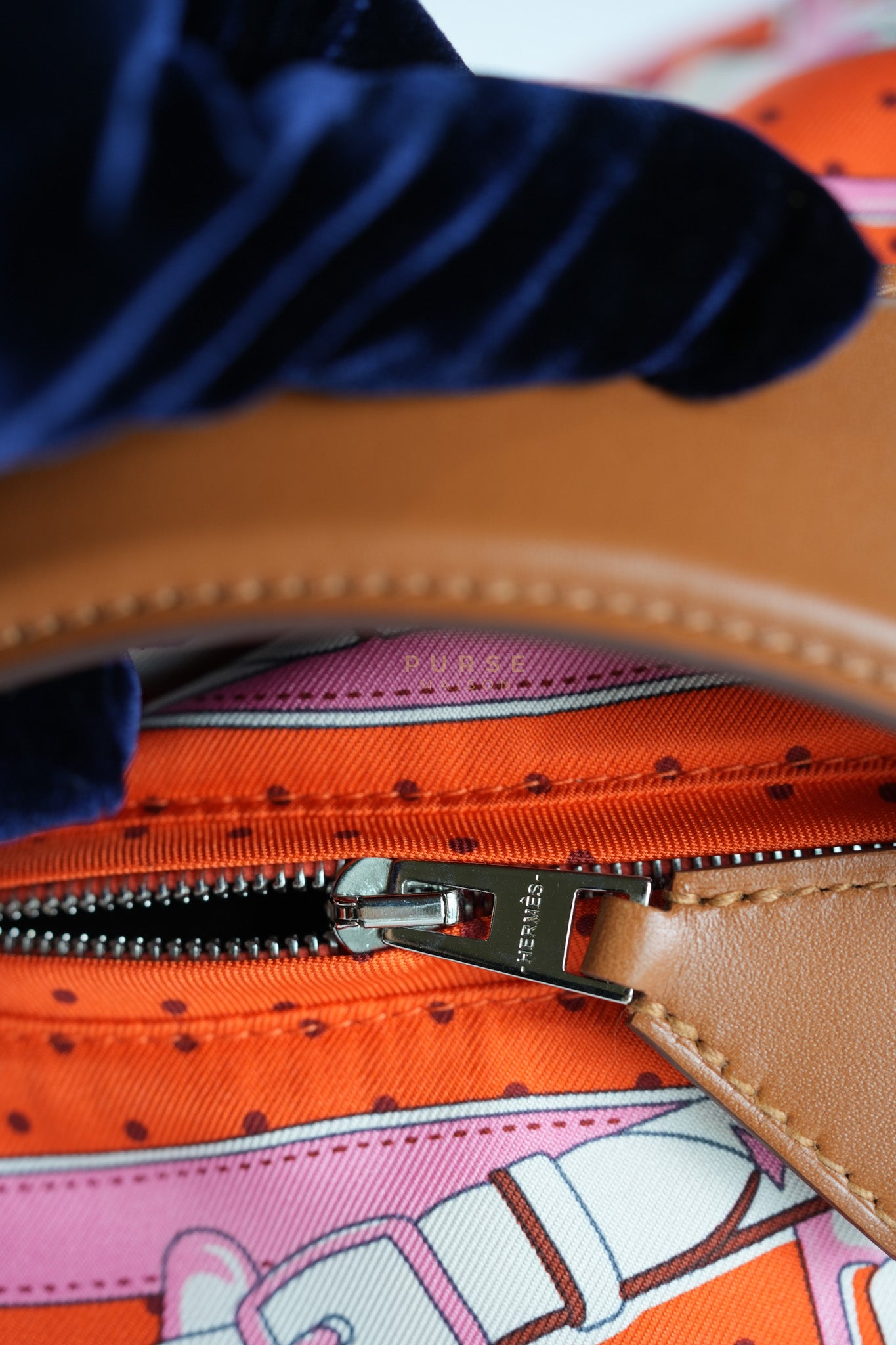 Balusoie in Orange Poppy/Fauve on silk & Hunter Cowhide Leather Stamp B(2023) | Purse Maison Luxury Bags Shop