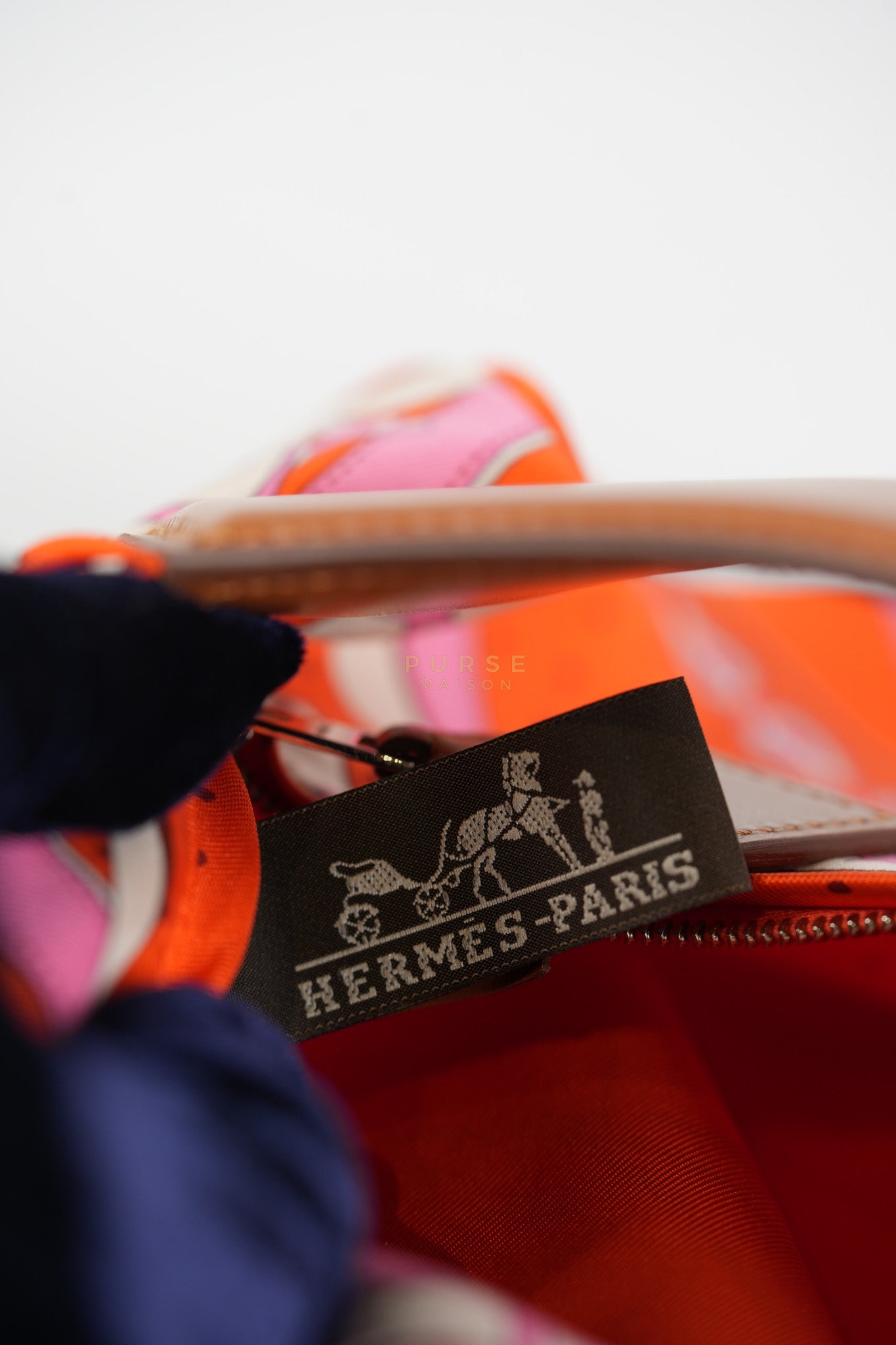 Balusoie in Orange Poppy/Fauve on silk & Hunter Cowhide Leather Stamp B(2023) | Purse Maison Luxury Bags Shop