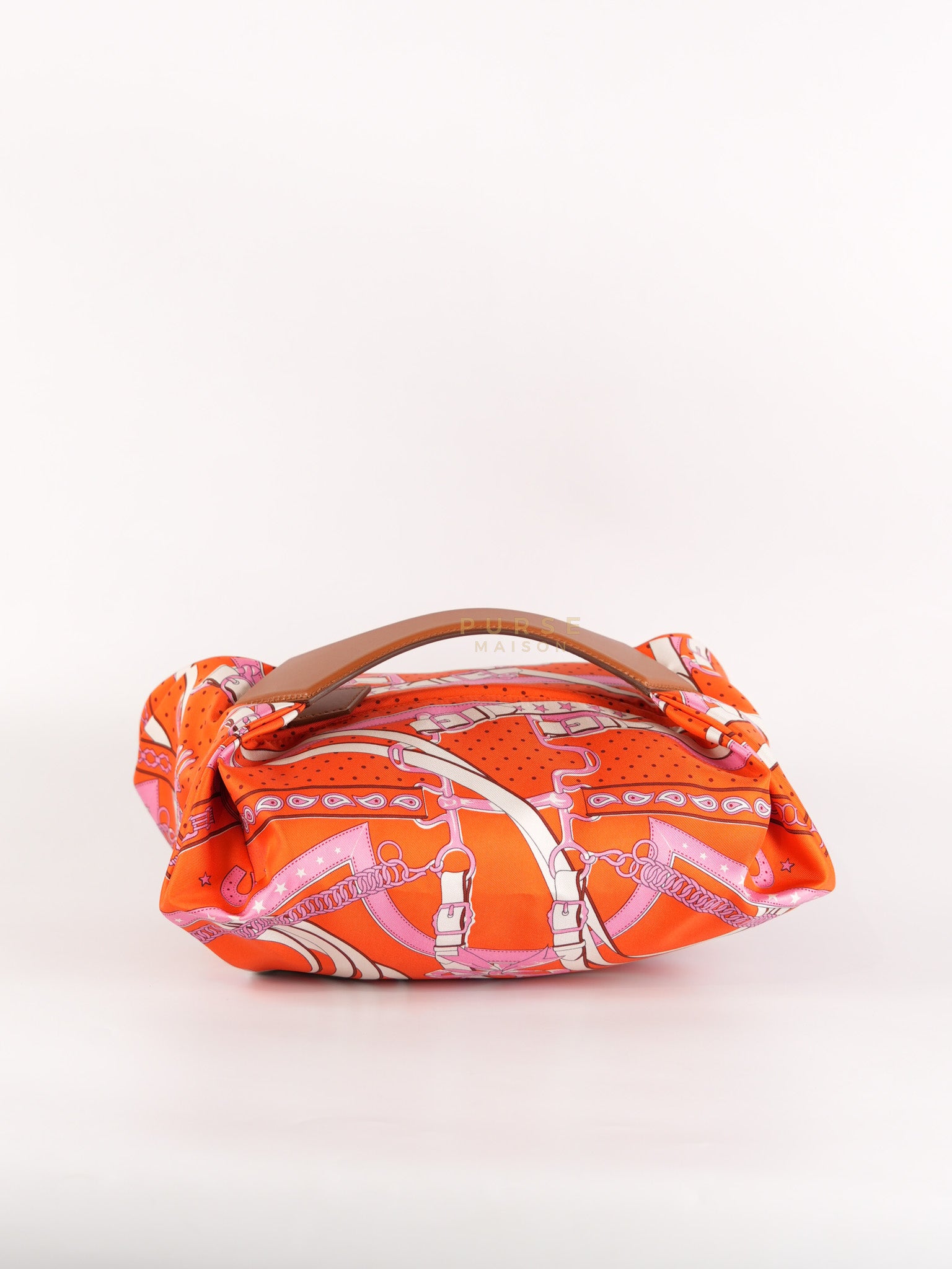 Balusoie in Orange Poppy/Fauve on silk & Hunter Cowhide Leather Stamp B(2023) | Purse Maison Luxury Bags Shop