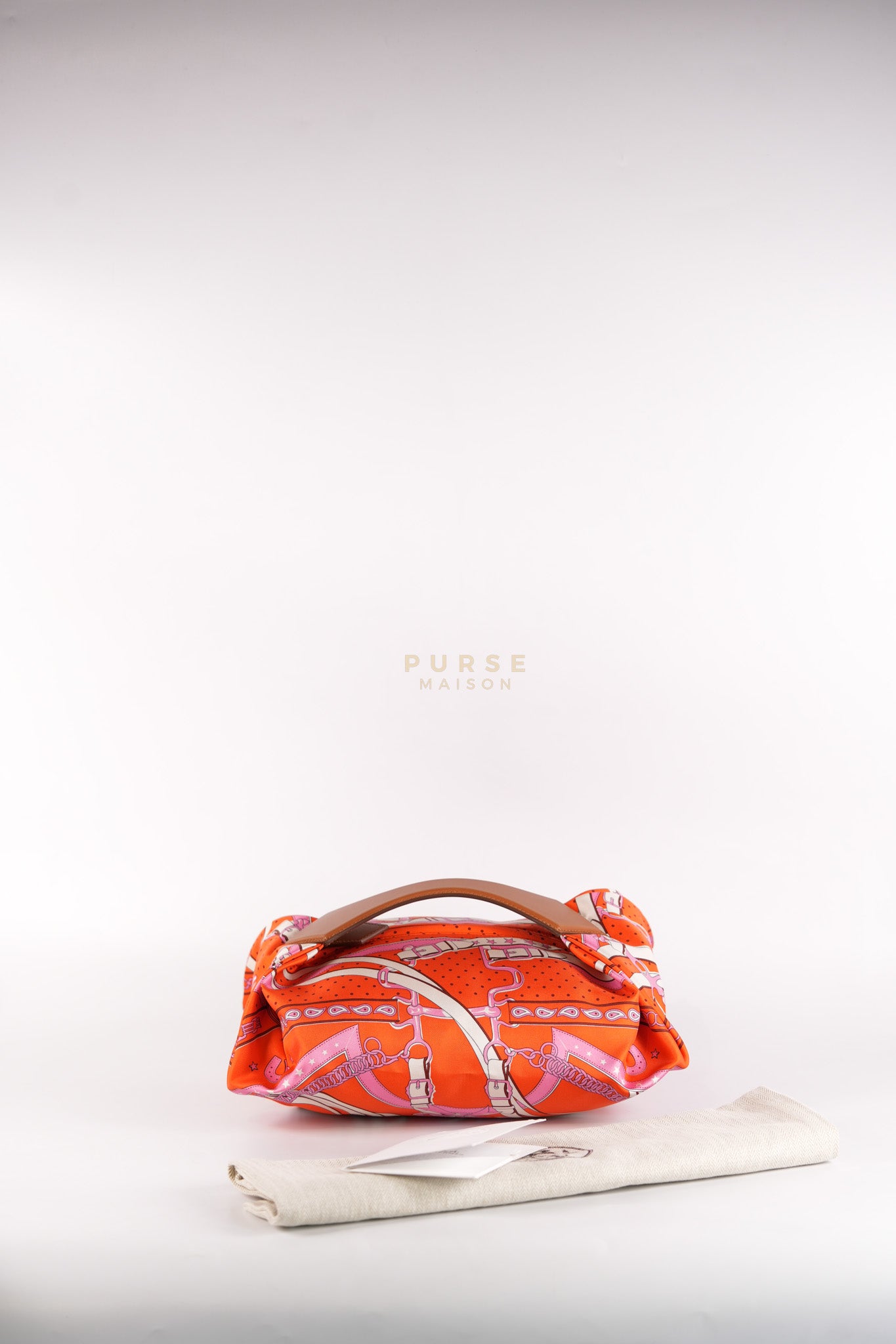 Balusoie in Orange Poppy/Fauve on silk & Hunter Cowhide Leather Stamp B(2023) | Purse Maison Luxury Bags Shop