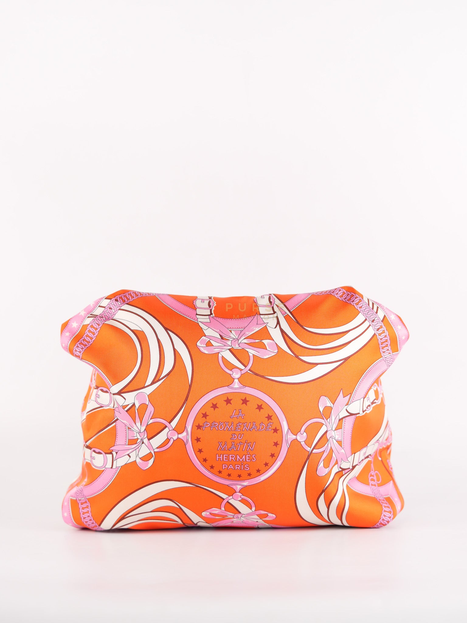 Balusoie in Orange Poppy/Fauve on silk & Hunter Cowhide Leather Stamp B(2023) | Purse Maison Luxury Bags Shop