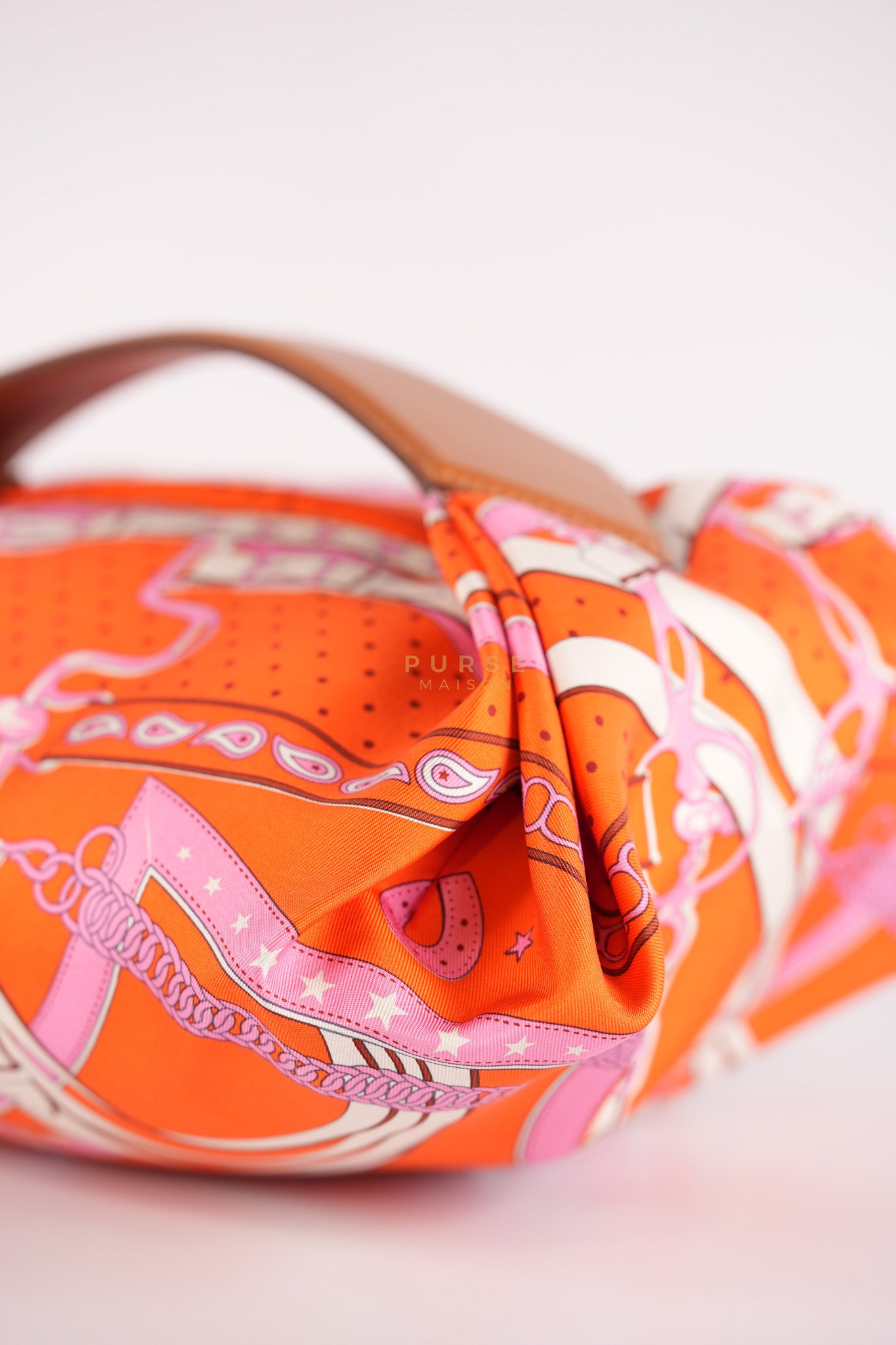 Balusoie in Orange Poppy/Fauve on silk & Hunter Cowhide Leather Stamp B(2023) | Purse Maison Luxury Bags Shop