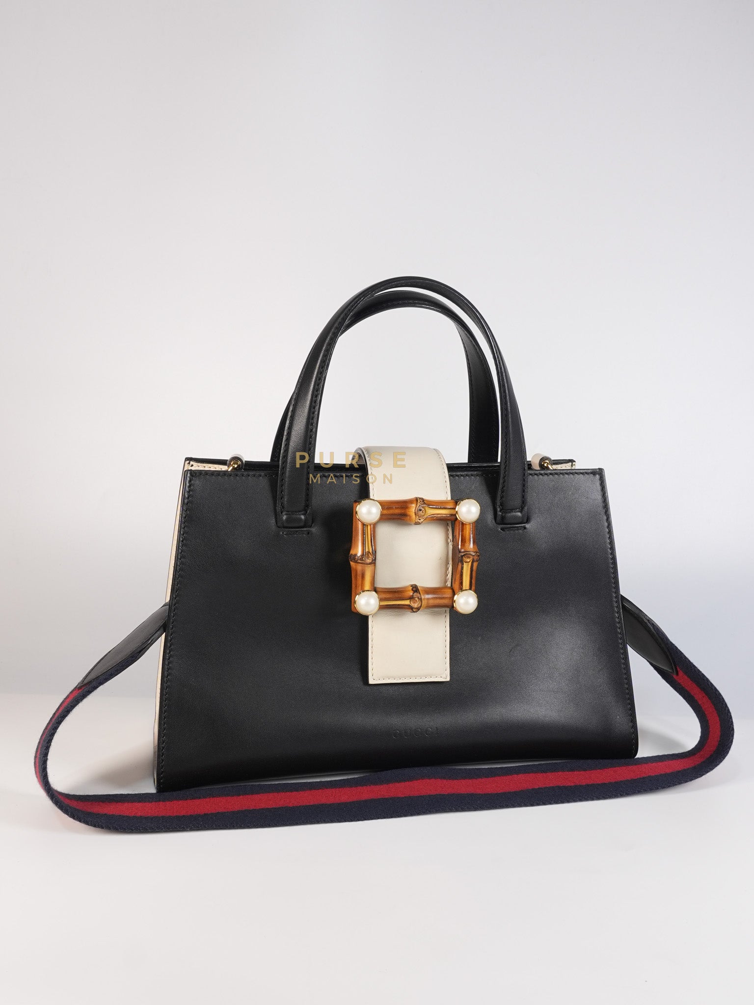 Bamboo Buckle Bi-Color Black/White Tote Bag | Purse Maison Luxury Bags Shop