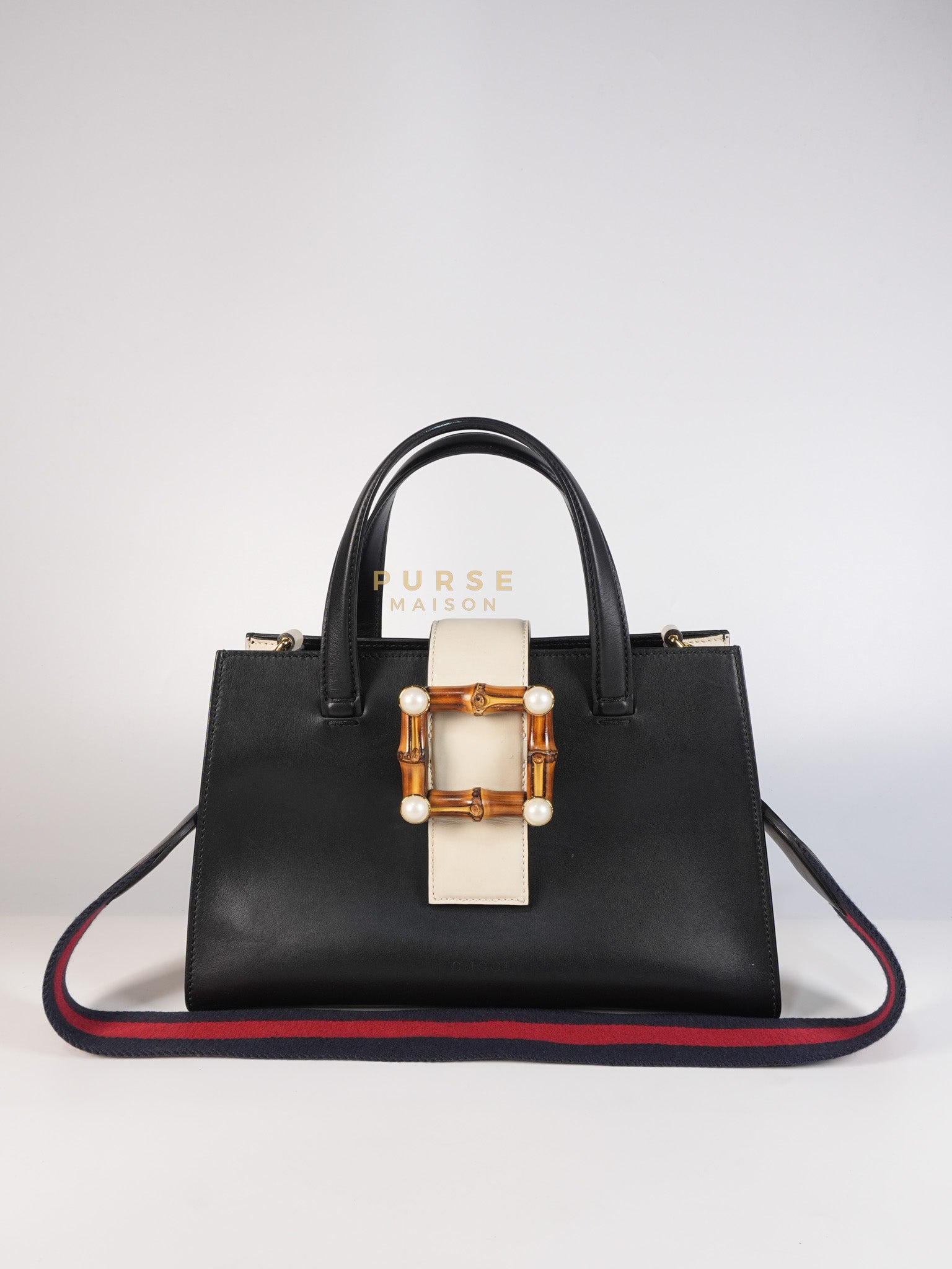 Bamboo Buckle Bi-Color Black/White Tote Bag | Purse Maison Luxury Bags Shop