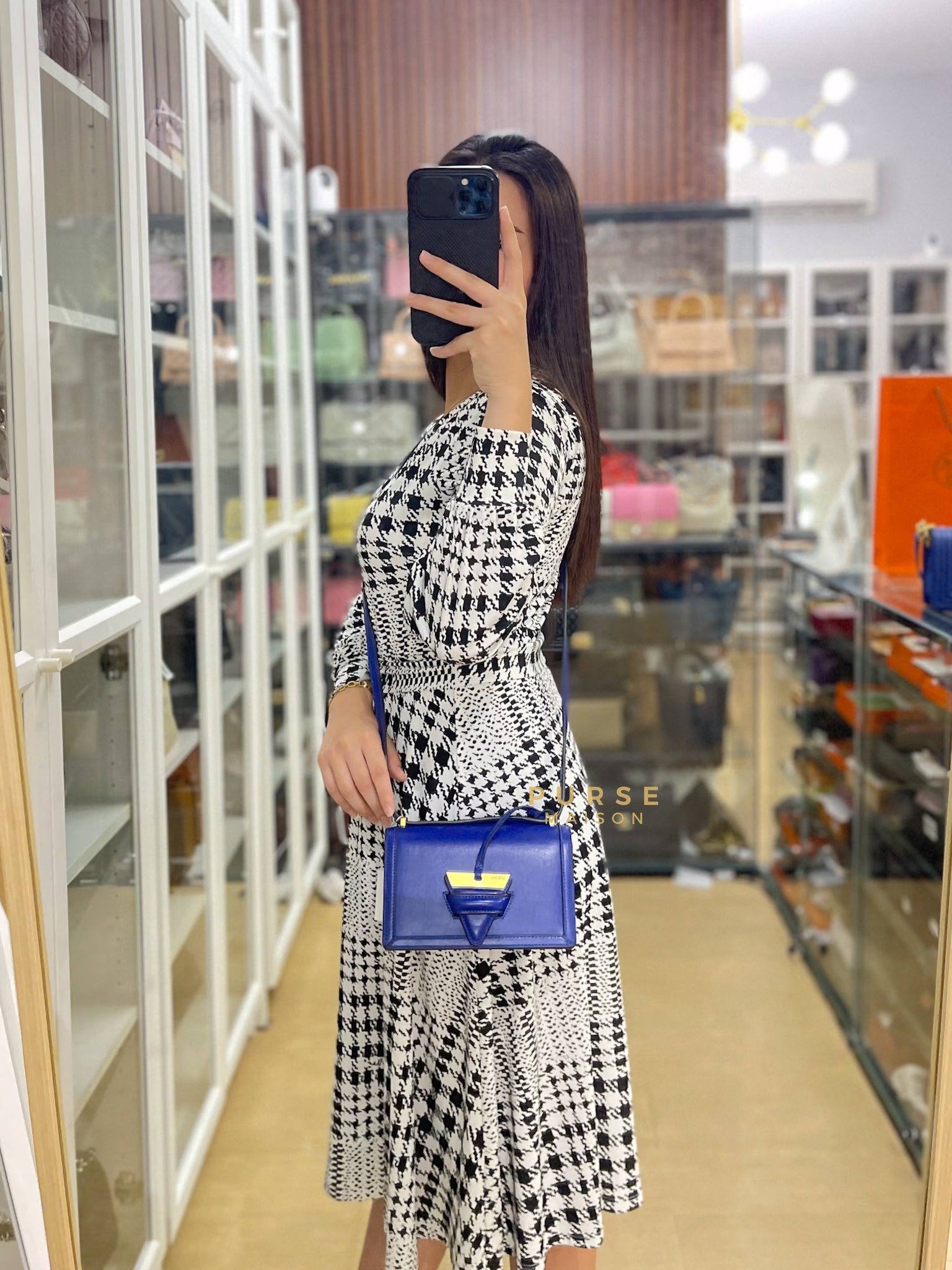 Barcelona in Royal Blue and Silk Calfskin Leather Crossbody Bag | Purse Maison Luxury Bags Shop