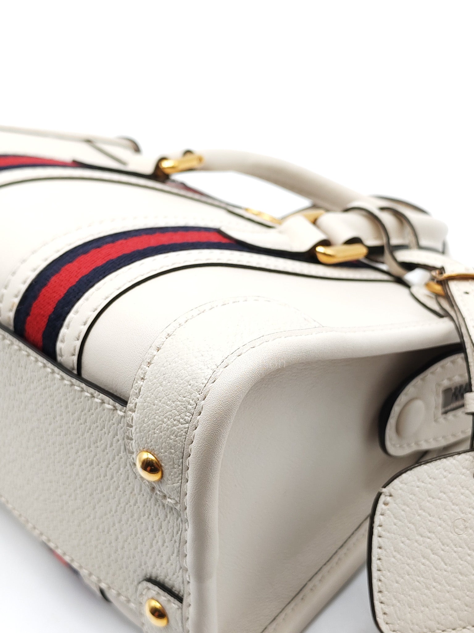 Bauletto Duffle Top Handle Bag Mini in Mystic White Koi Calfskin Web Leather | Purse Maison Luxury Bags Shop