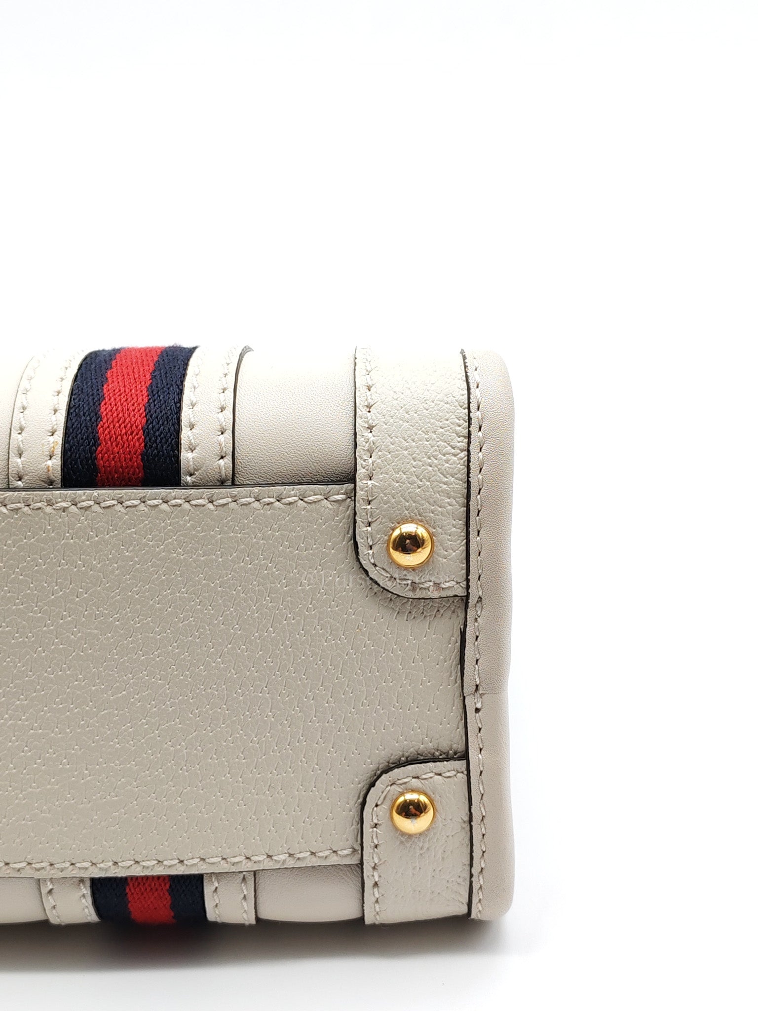 Bauletto Duffle Top Handle Bag Mini in Mystic White Koi Calfskin Web Leather | Purse Maison Luxury Bags Shop