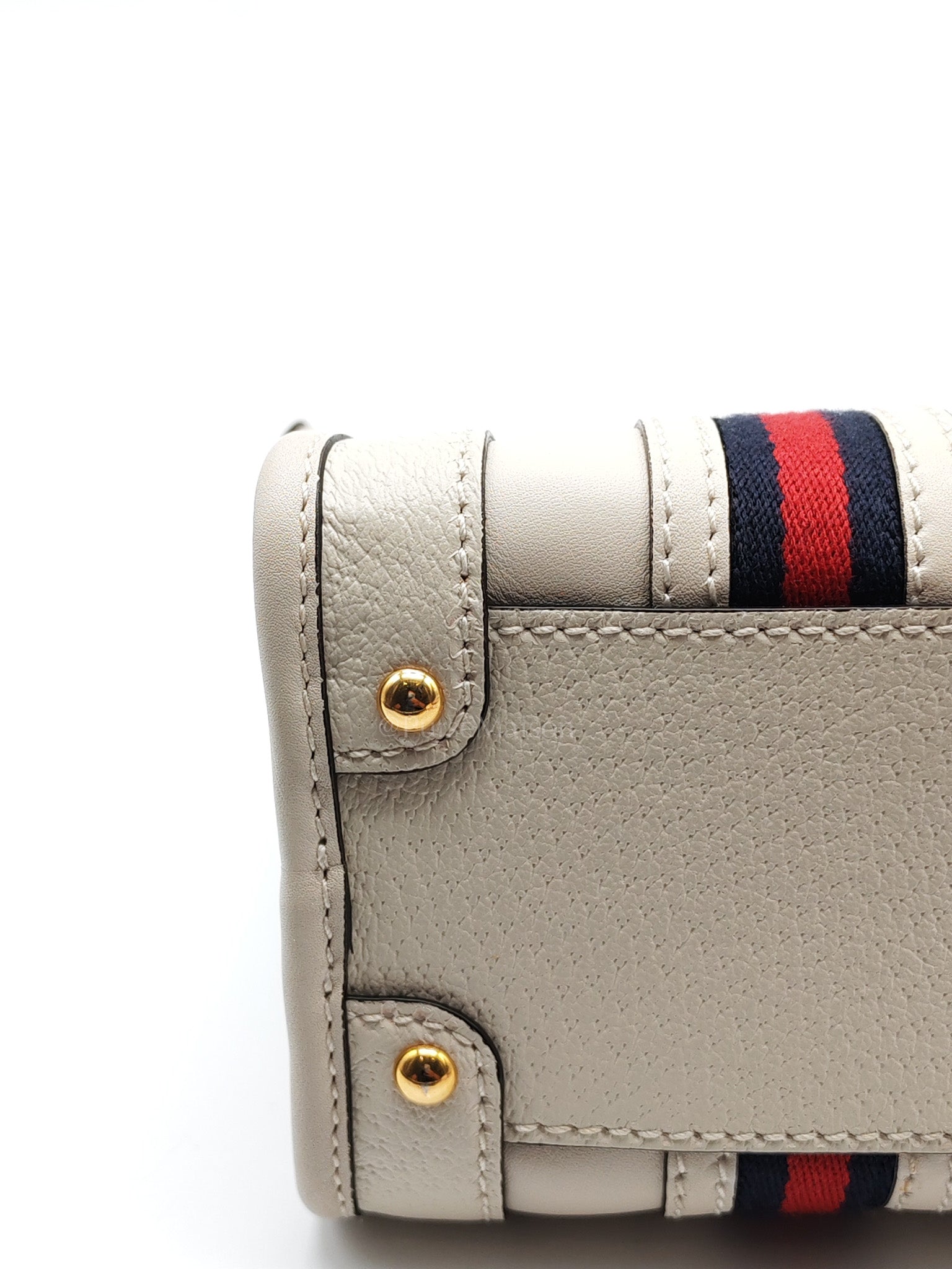 Bauletto Duffle Top Handle Bag Mini in Mystic White Koi Calfskin Web Leather | Purse Maison Luxury Bags Shop
