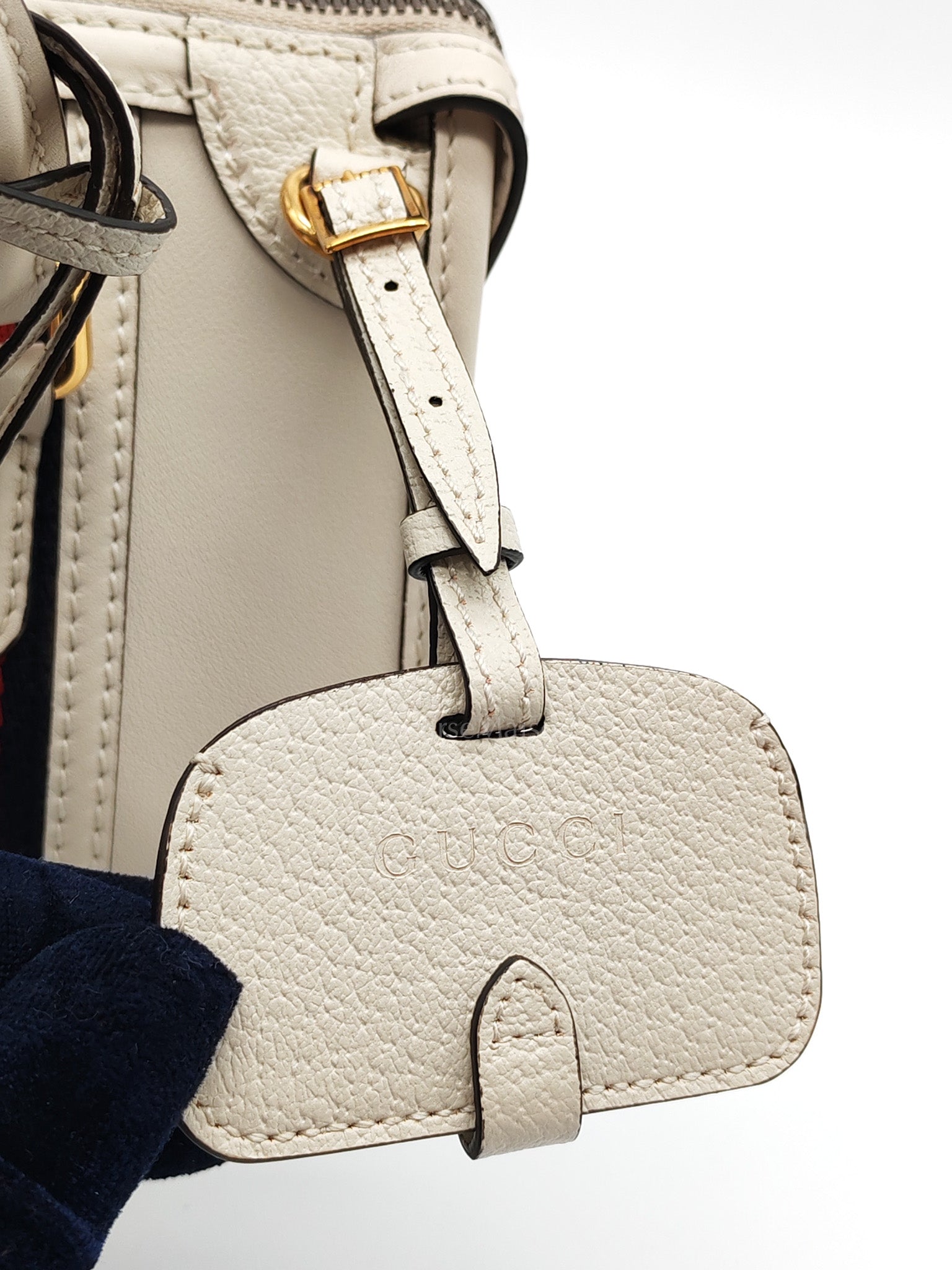Bauletto Duffle Top Handle Bag Mini in Mystic White Koi Calfskin Web Leather | Purse Maison Luxury Bags Shop