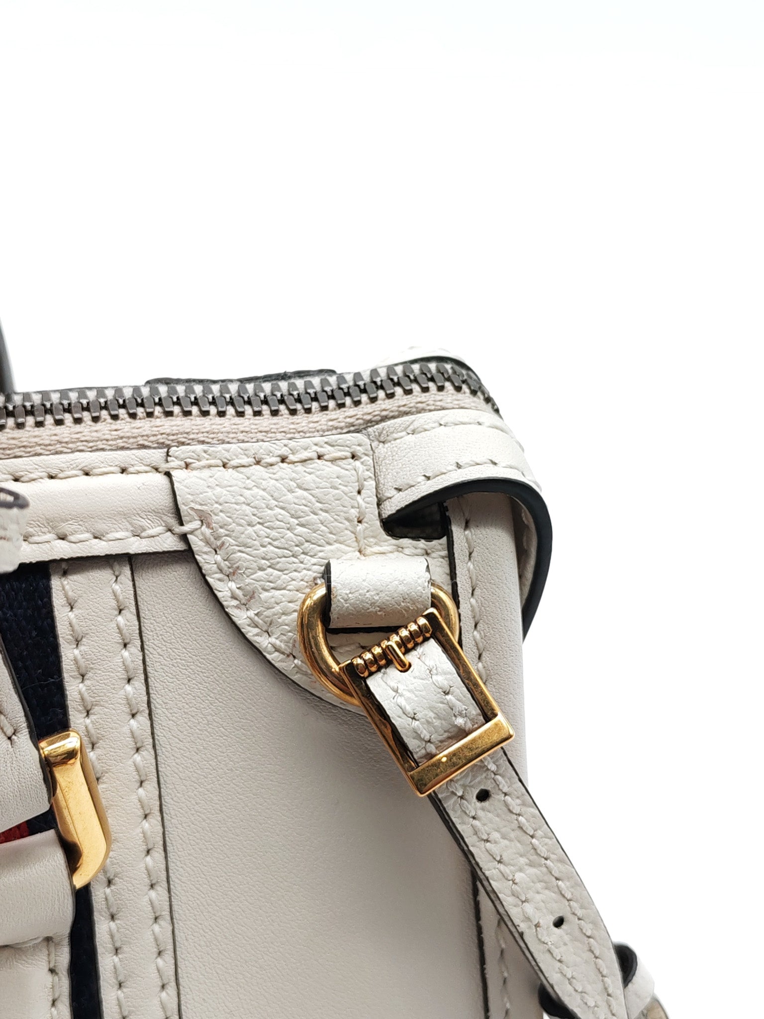 Bauletto Duffle Top Handle Bag Mini in Mystic White Koi Calfskin Web Leather | Purse Maison Luxury Bags Shop