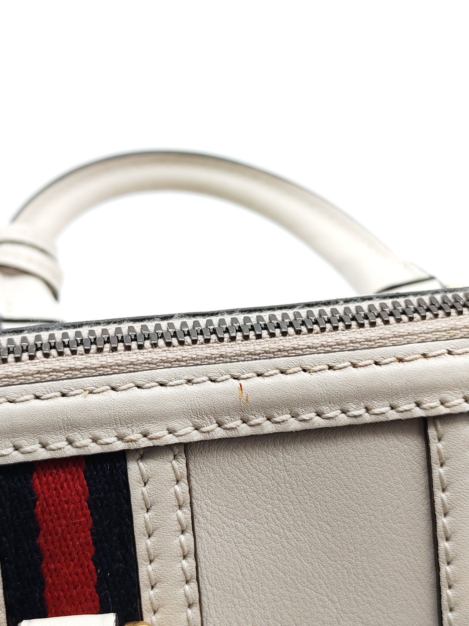 Bauletto Duffle Top Handle Bag Mini in Mystic White Koi Calfskin Web Leather | Purse Maison Luxury Bags Shop